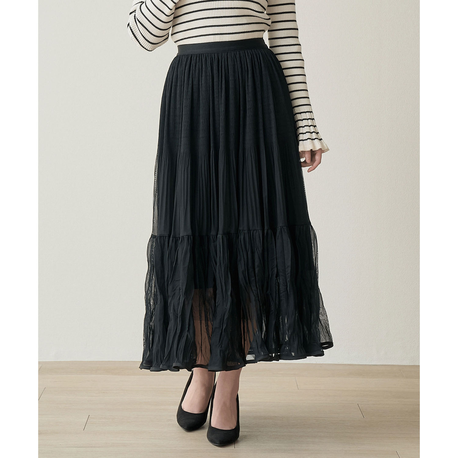 Nohea 裾パイピングシャーリングティアードスカート - 画像6