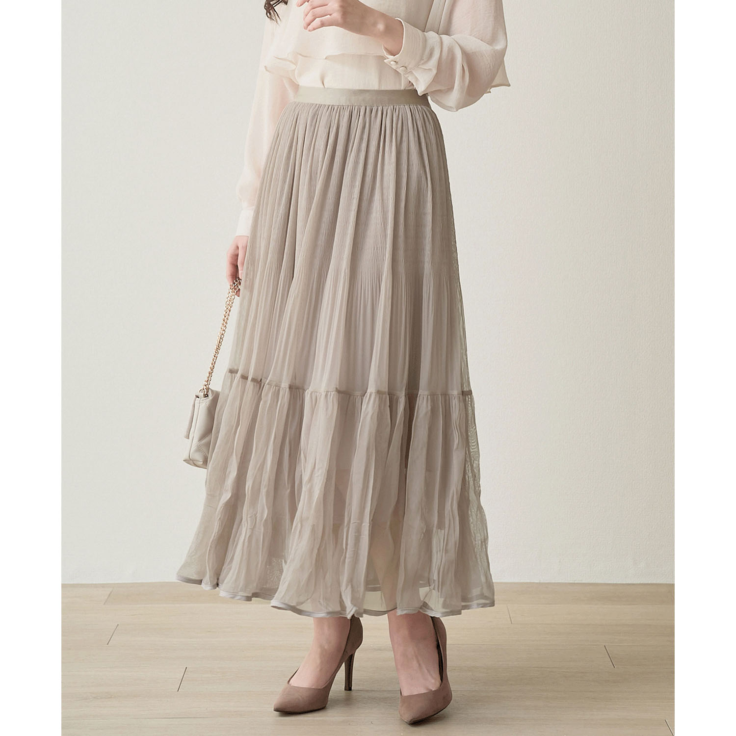 Nohea 裾パイピングシャーリングティアードスカート - 画像9