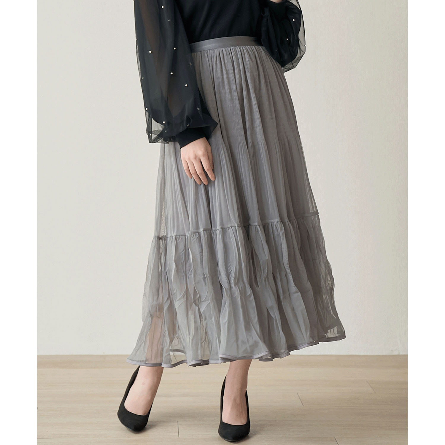 Nohea 裾パイピングシャーリングティアードスカート - 画像1