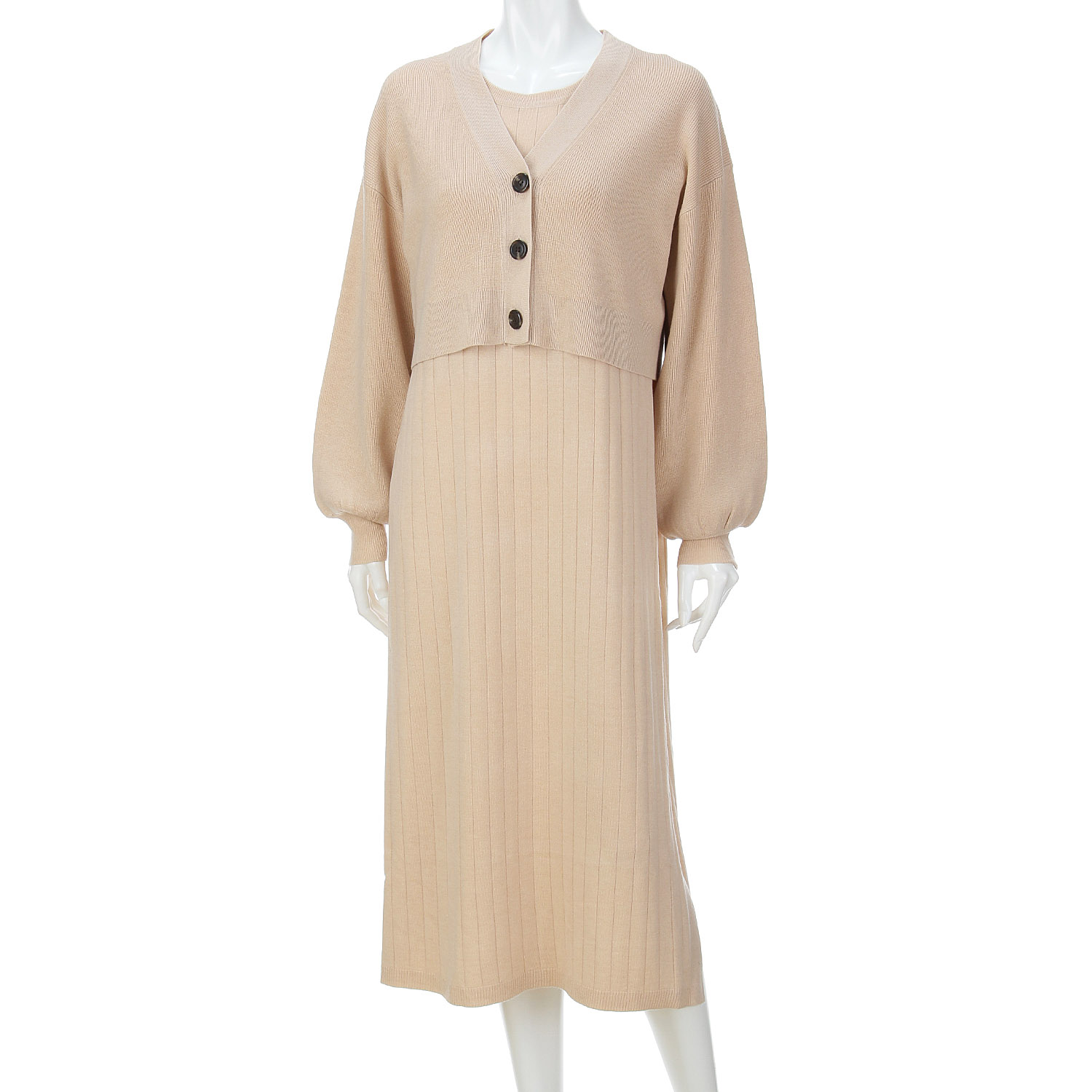 ワイドリブノースリーブワンピース畦カーディガンSET - 画像5