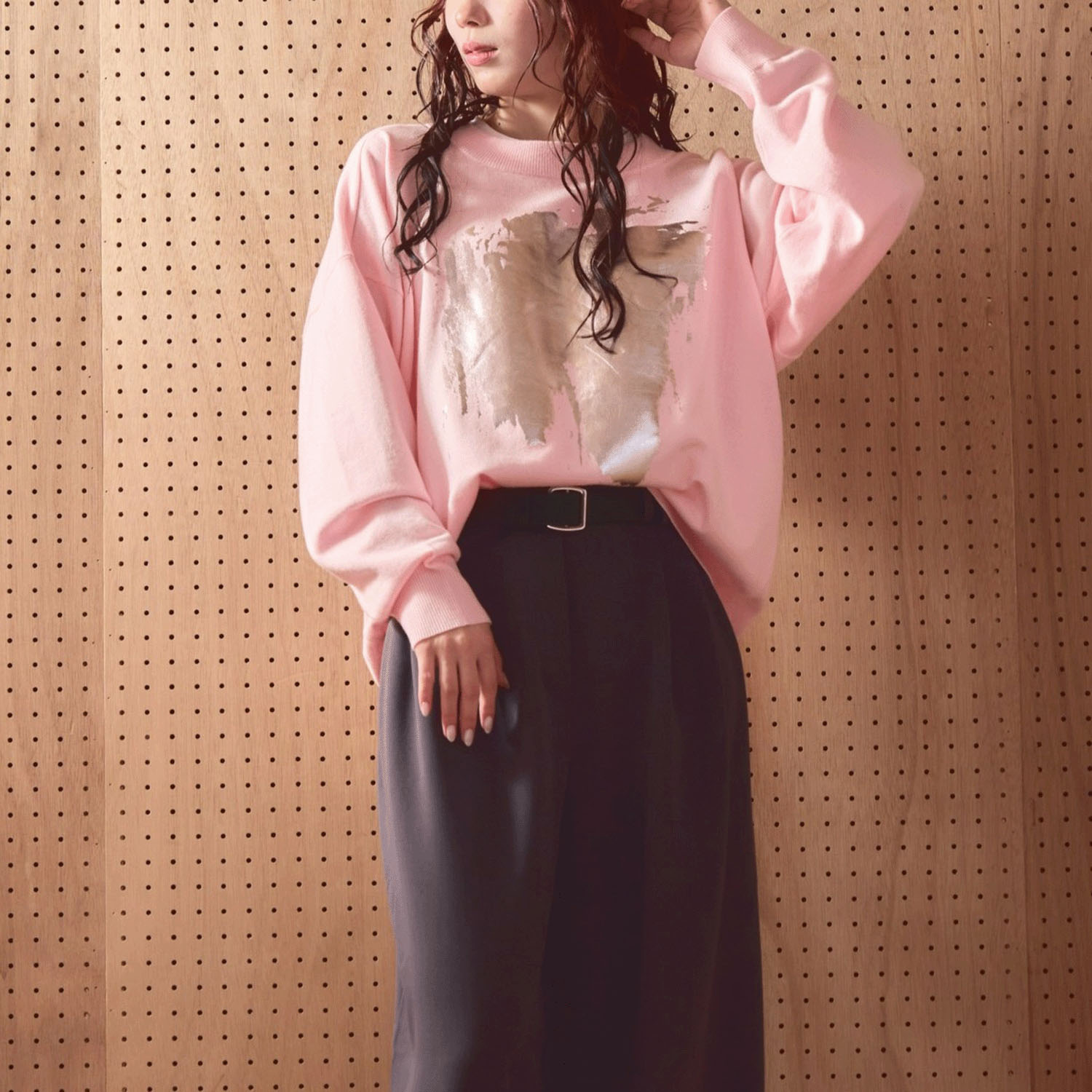 【en haut】箔プリントコクーンニット