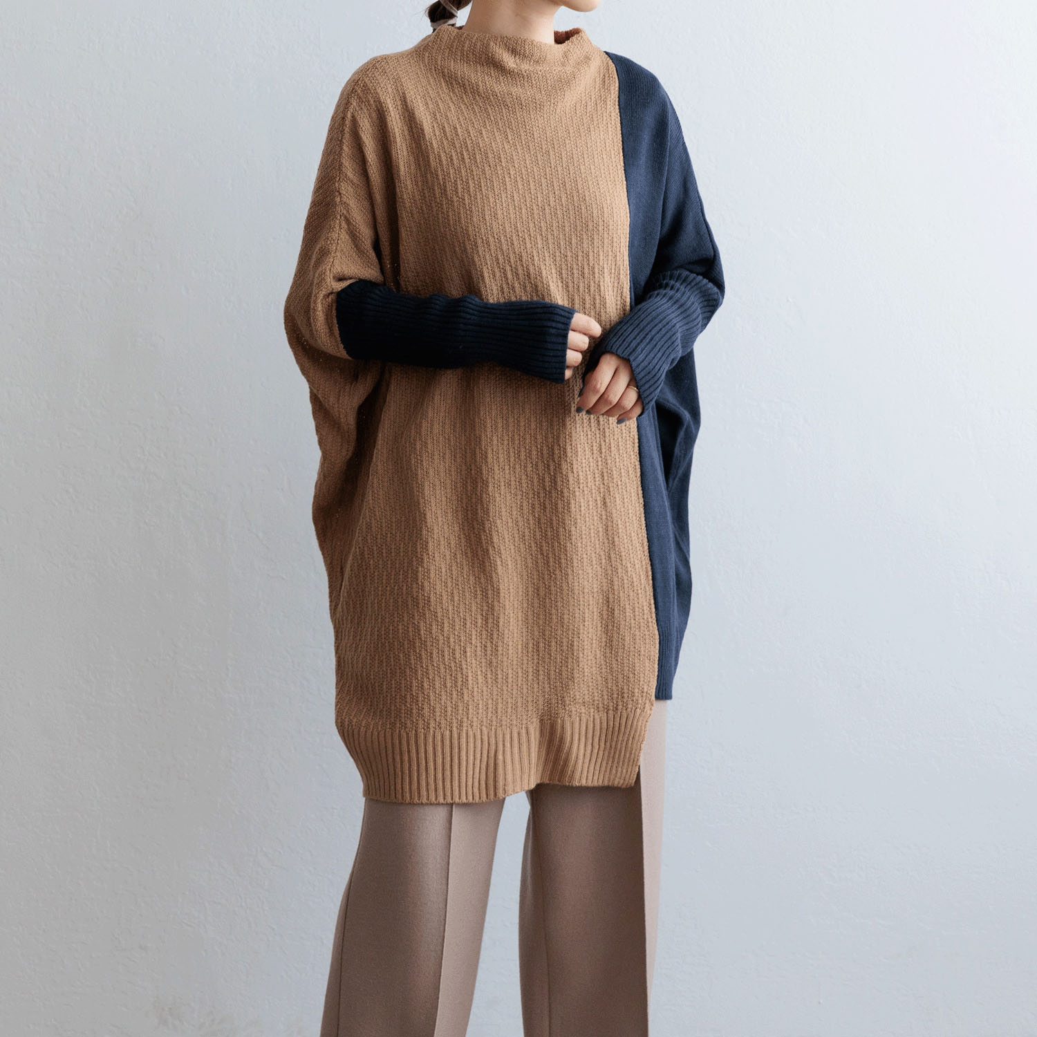 【my life】ボトルネック コクーン バイカラーチュニックニット - 画像5