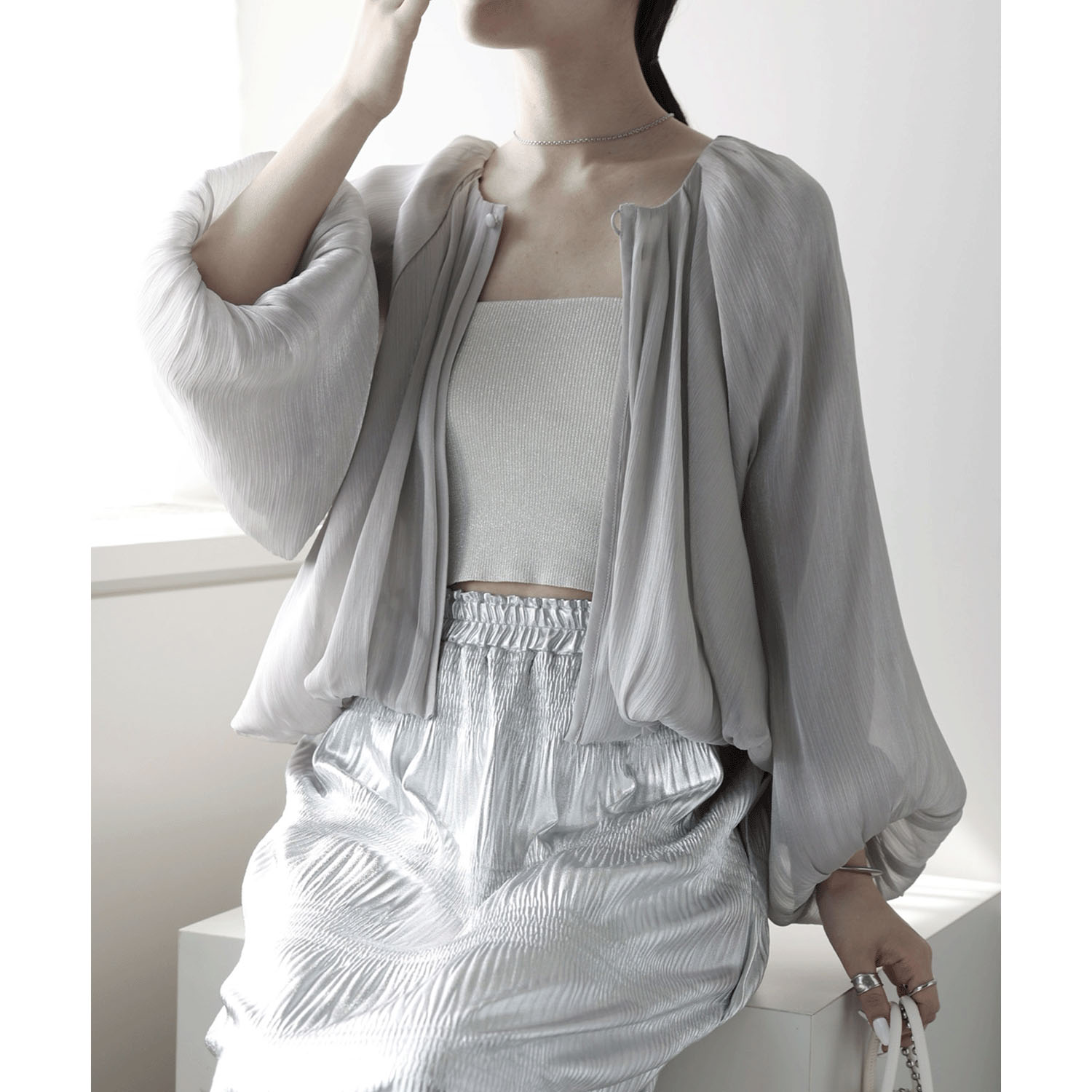 【お取り寄せ】PREFERIR（プレフェリール） ラメ楊柳バルーンスリーブボレロ - 画像2