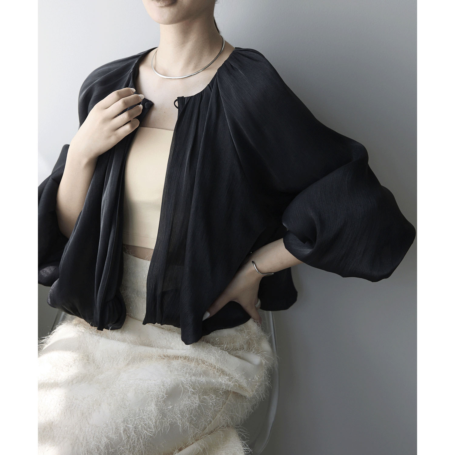 【お取り寄せ】PREFERIR（プレフェリール） ラメ楊柳バルーンスリーブボレロ - 画像14