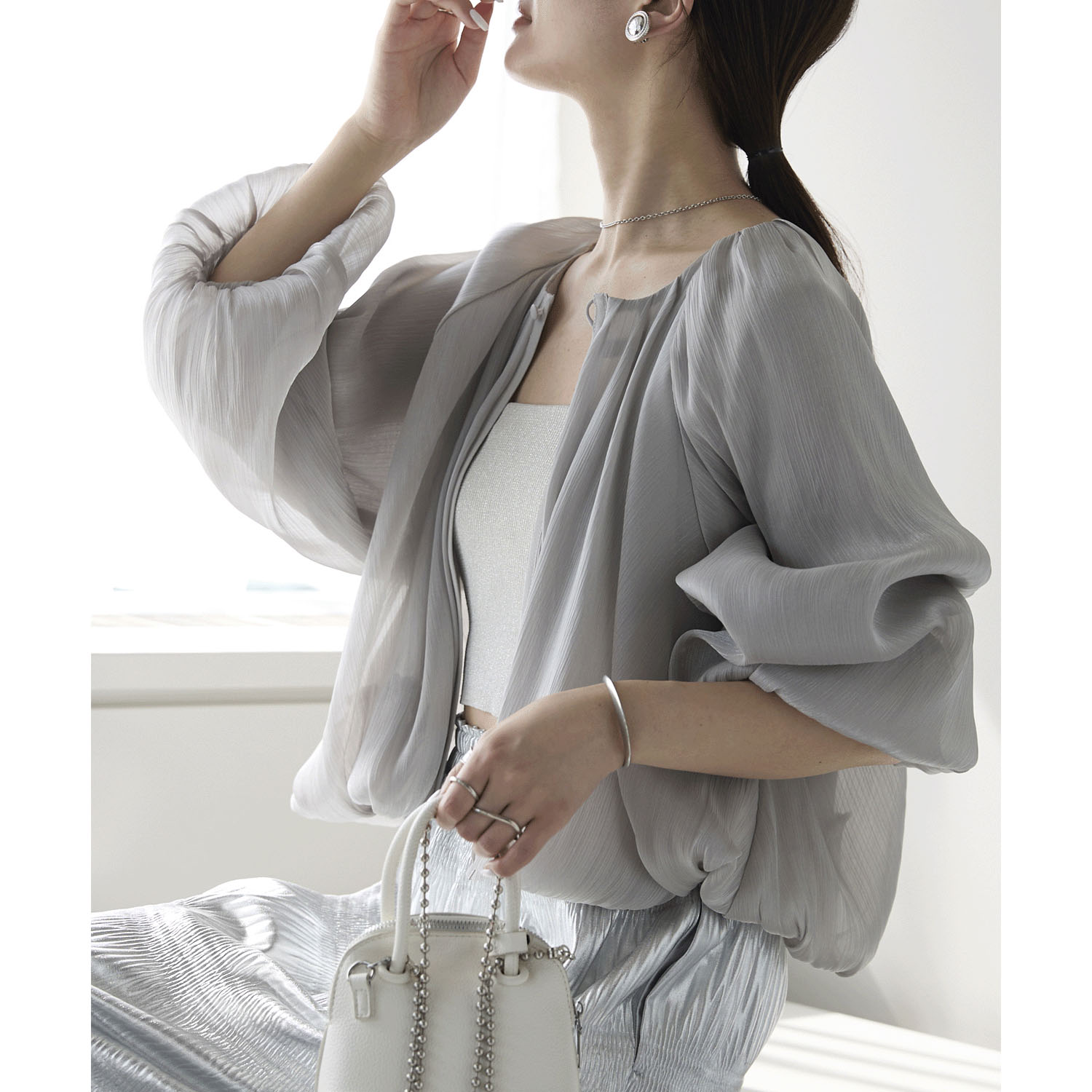 【お取り寄せ】PREFERIR（プレフェリール） ラメ楊柳バルーンスリーブボレロ - 画像7