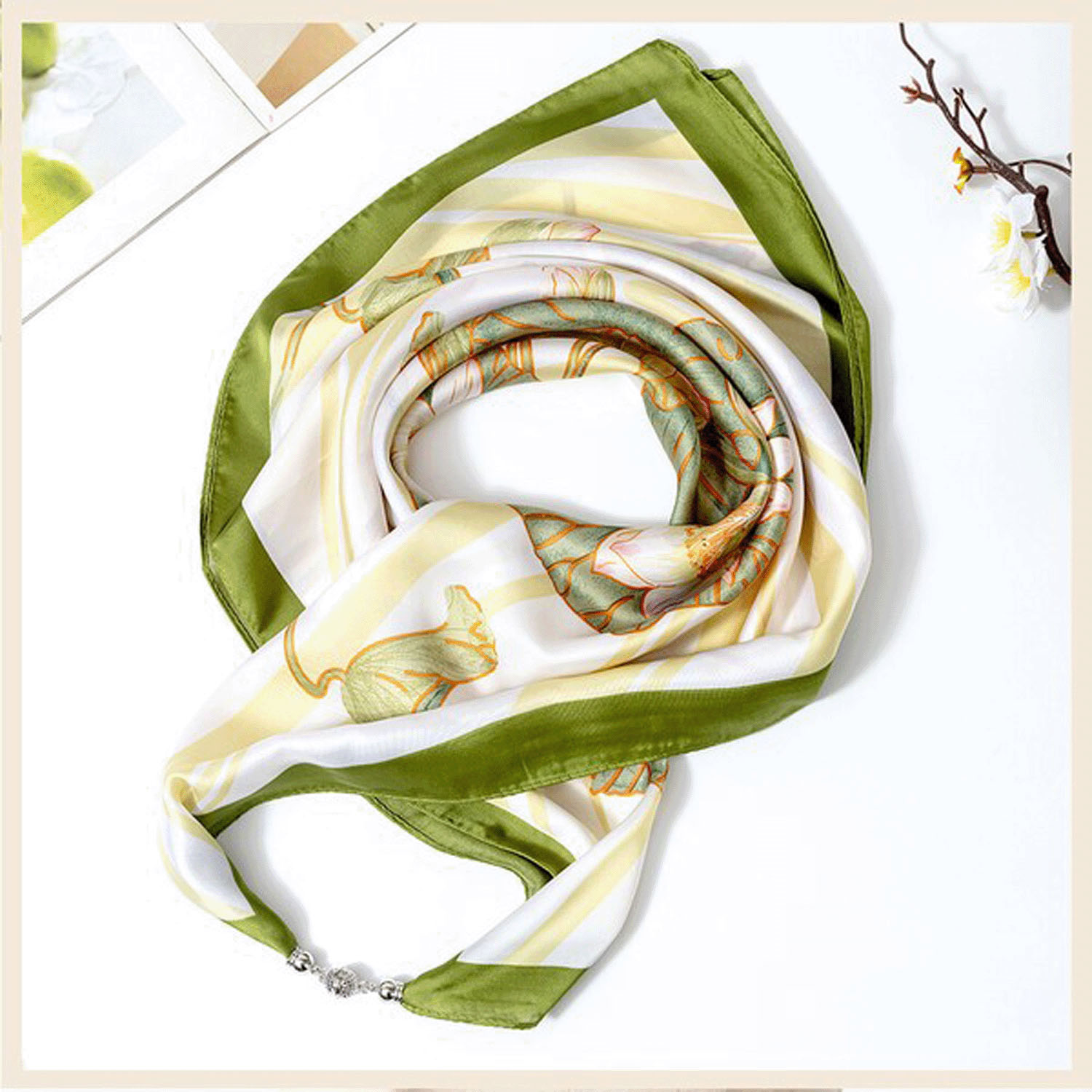 マグネット付きスカーフ マルチプリント シルバー金具 - 画像12