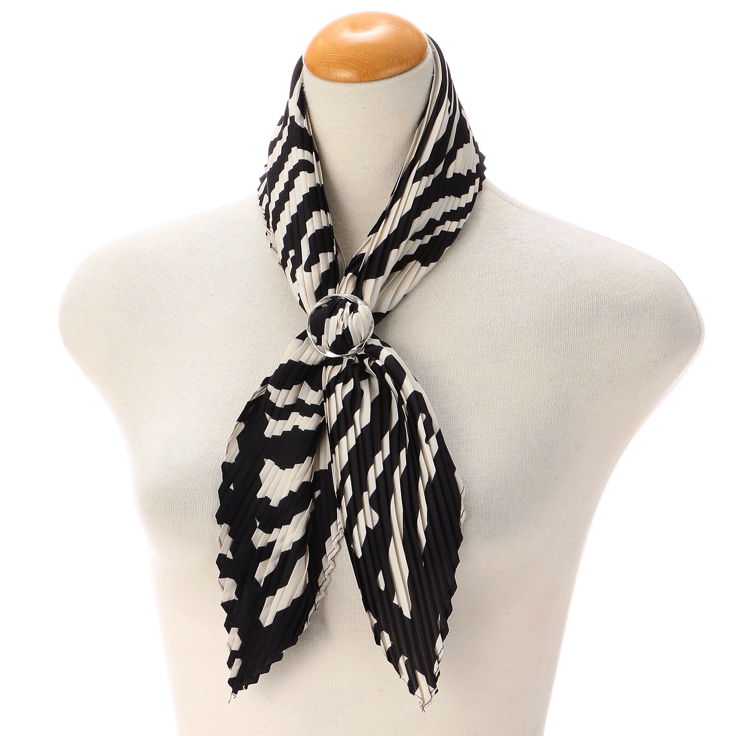 スカーフリング付きプリーツスカーフ ゼブラ - 画像1