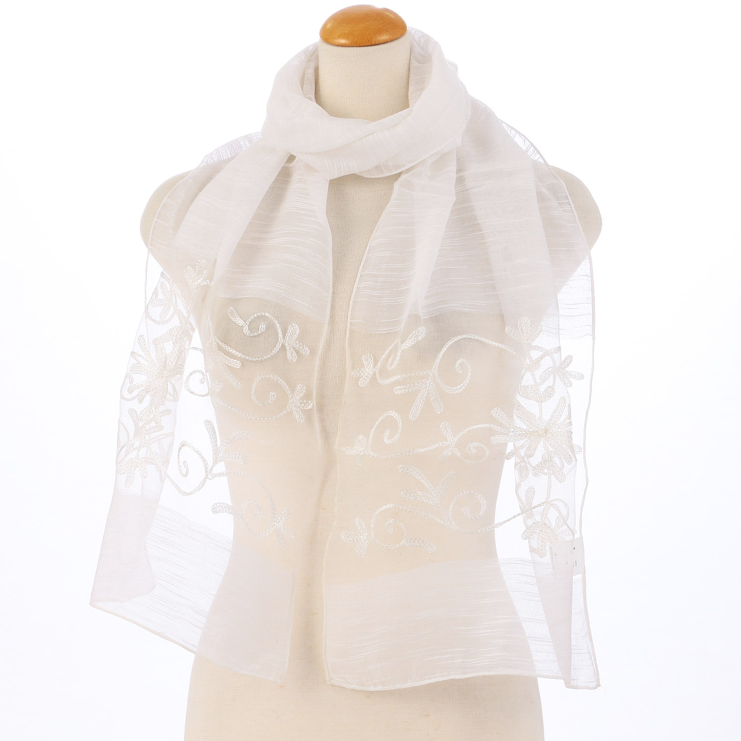 インド製 シルク混刺繍ストール - 画像1