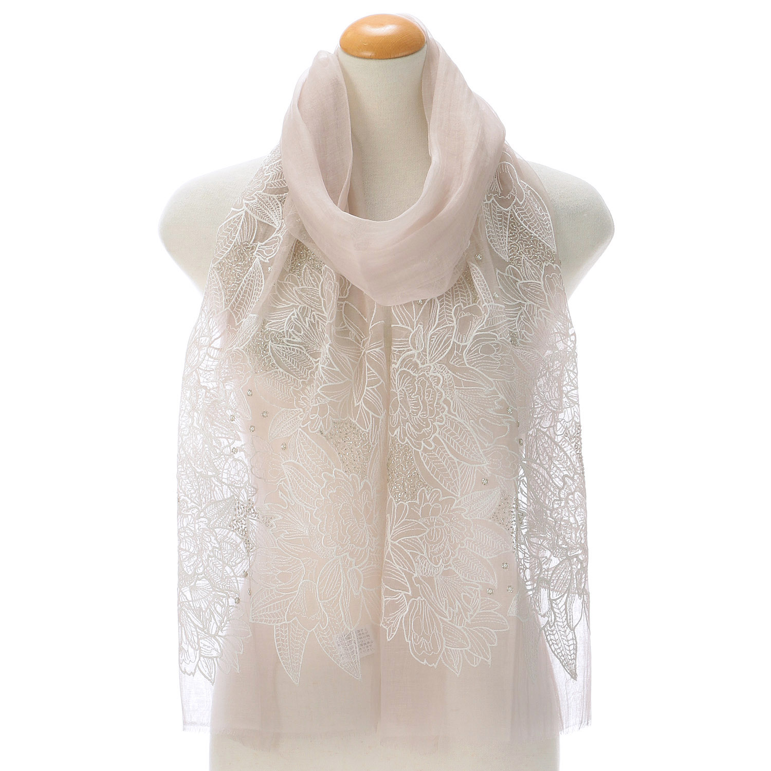 インド製 シルク混刺繍ビーズストール - 画像1