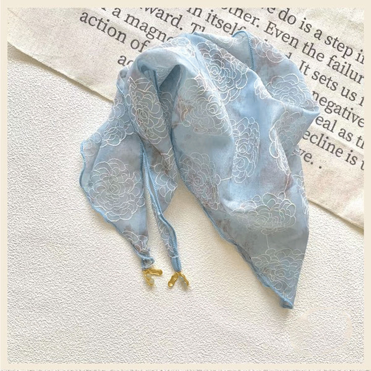 綿混ローズ刺繍プチスカーフ - 画像5