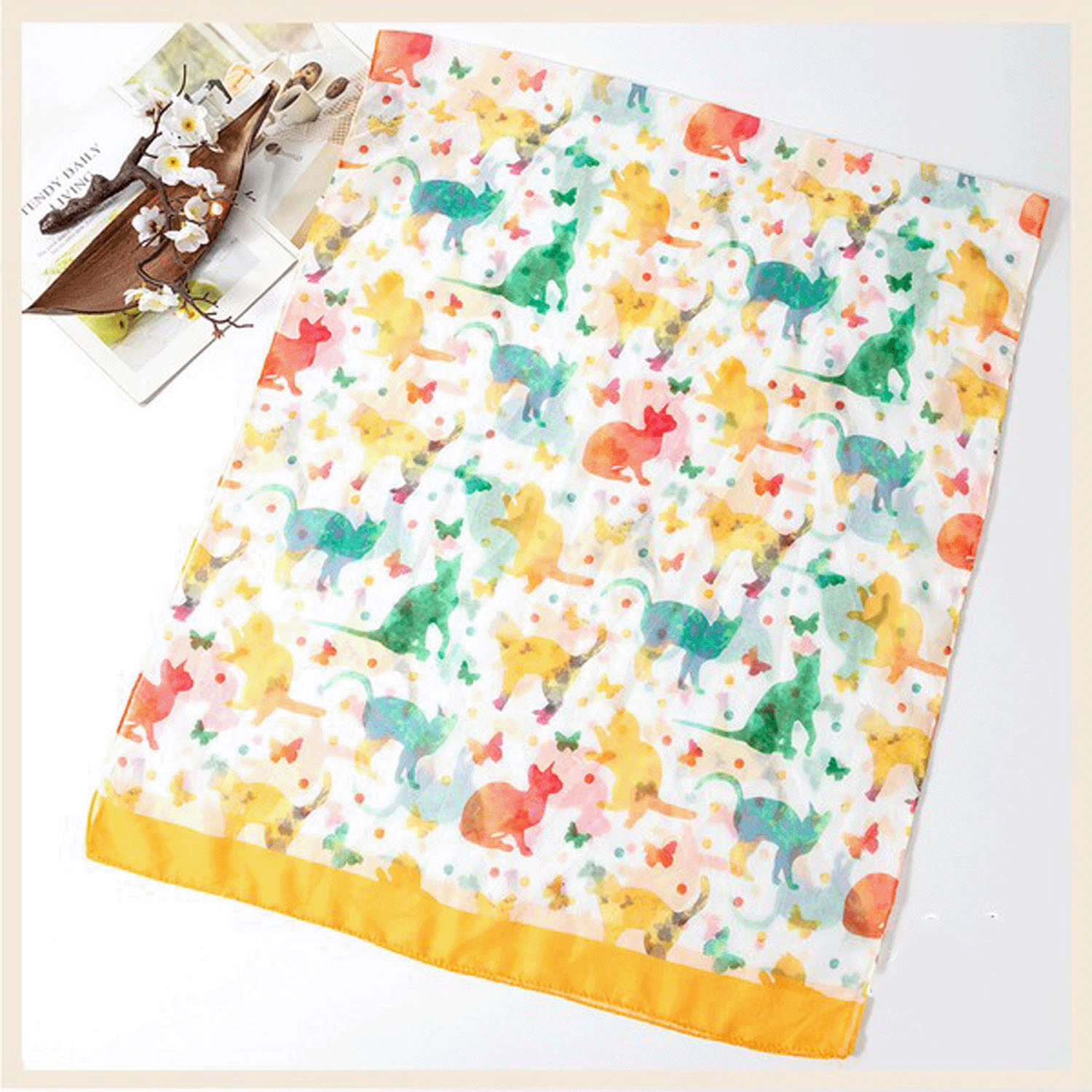 【ラベンダー終了】大判ストール カラフルネコ - 画像2