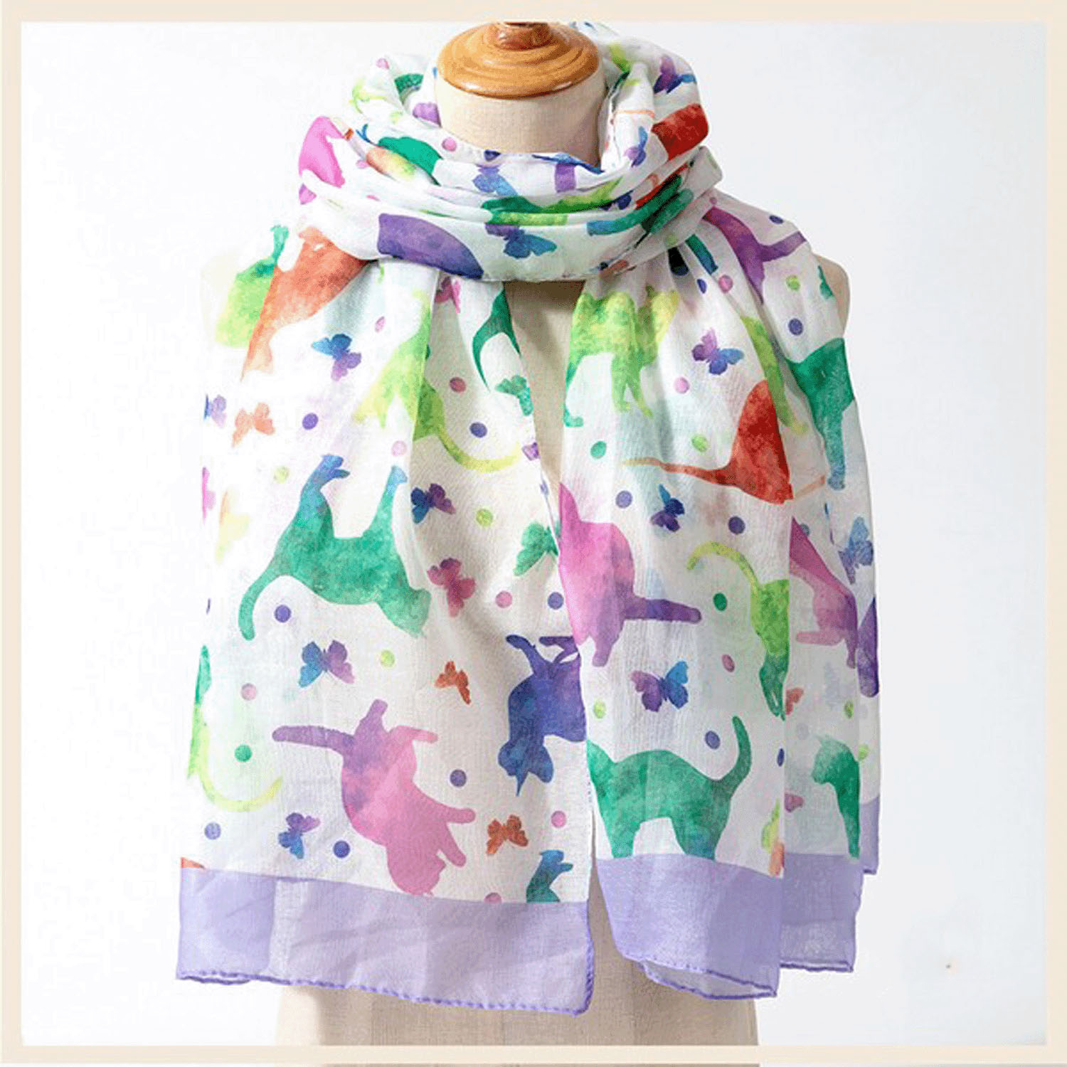 【ラベンダー終了】大判ストール カラフルネコ - 画像3