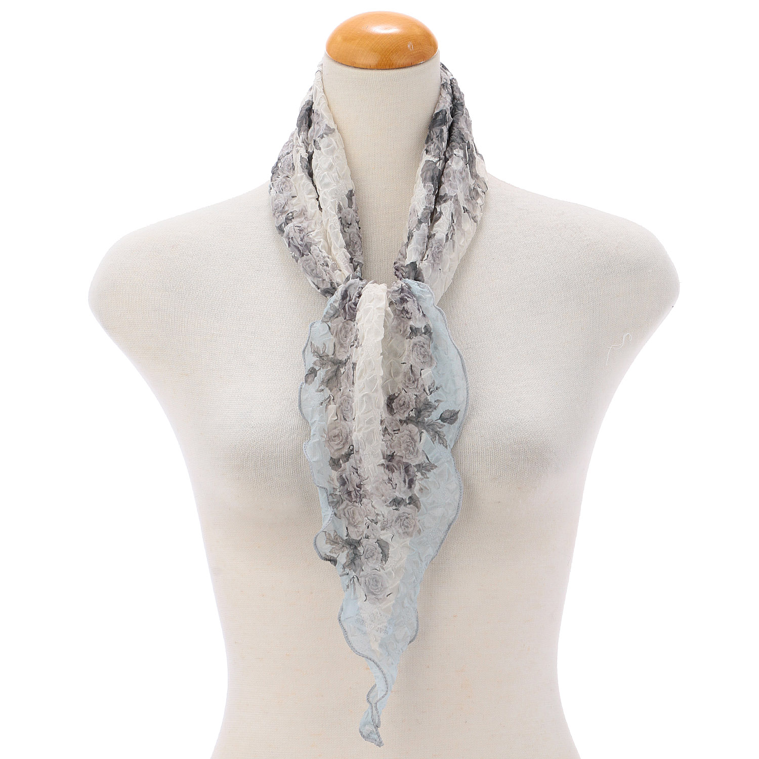 バラ柄シワ加工剣先スカーフ