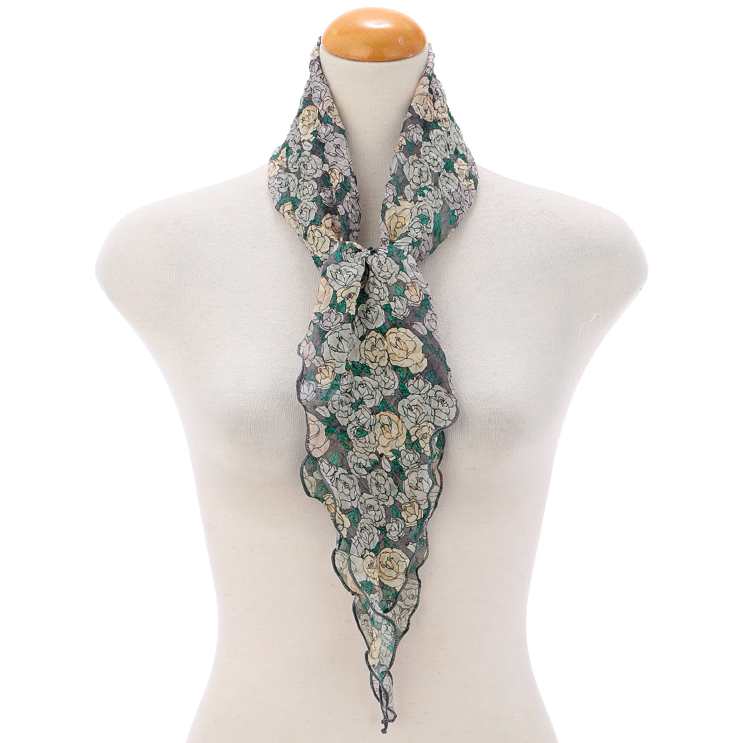 プチローズ柄シワ加工剣先スカーフ - 画像4