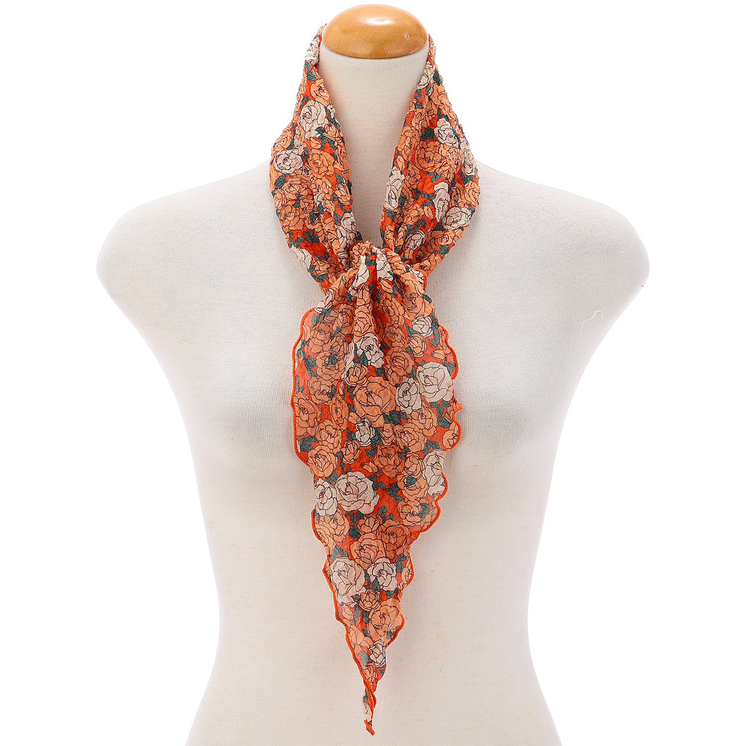 プチローズ柄シワ加工剣先スカーフ - 画像1