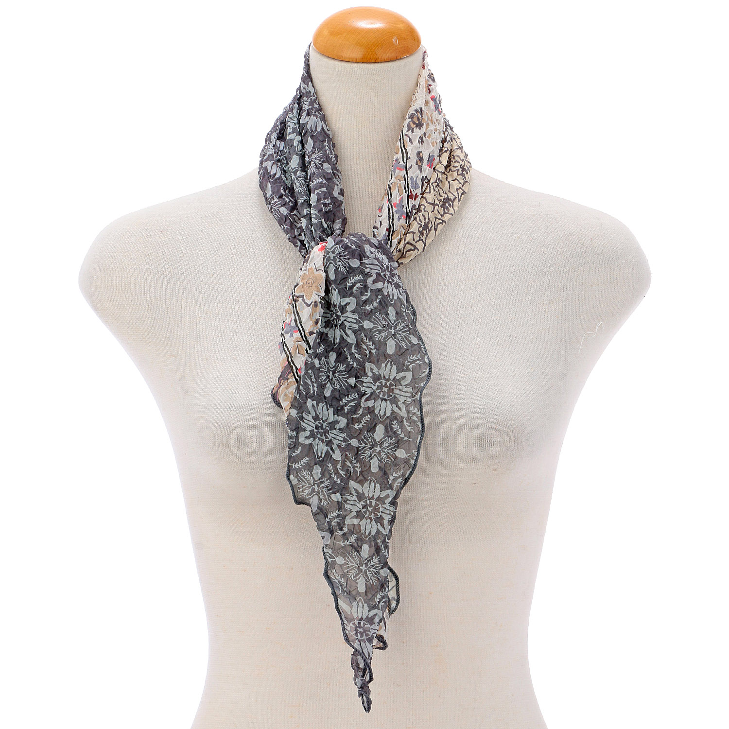 幾何柄シワ加工剣先スカーフ - 画像1