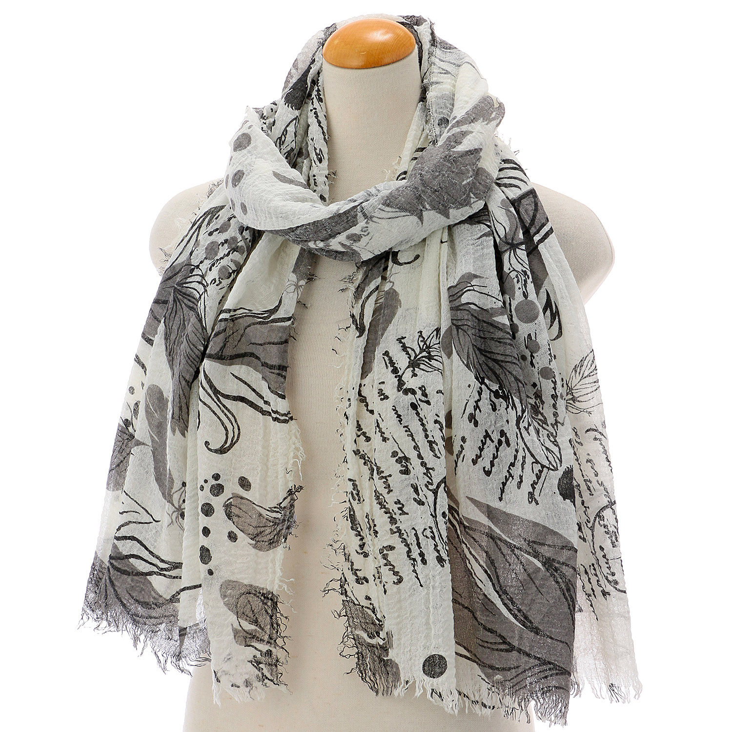 リーフ柄ガーゼタッチストール - 画像2