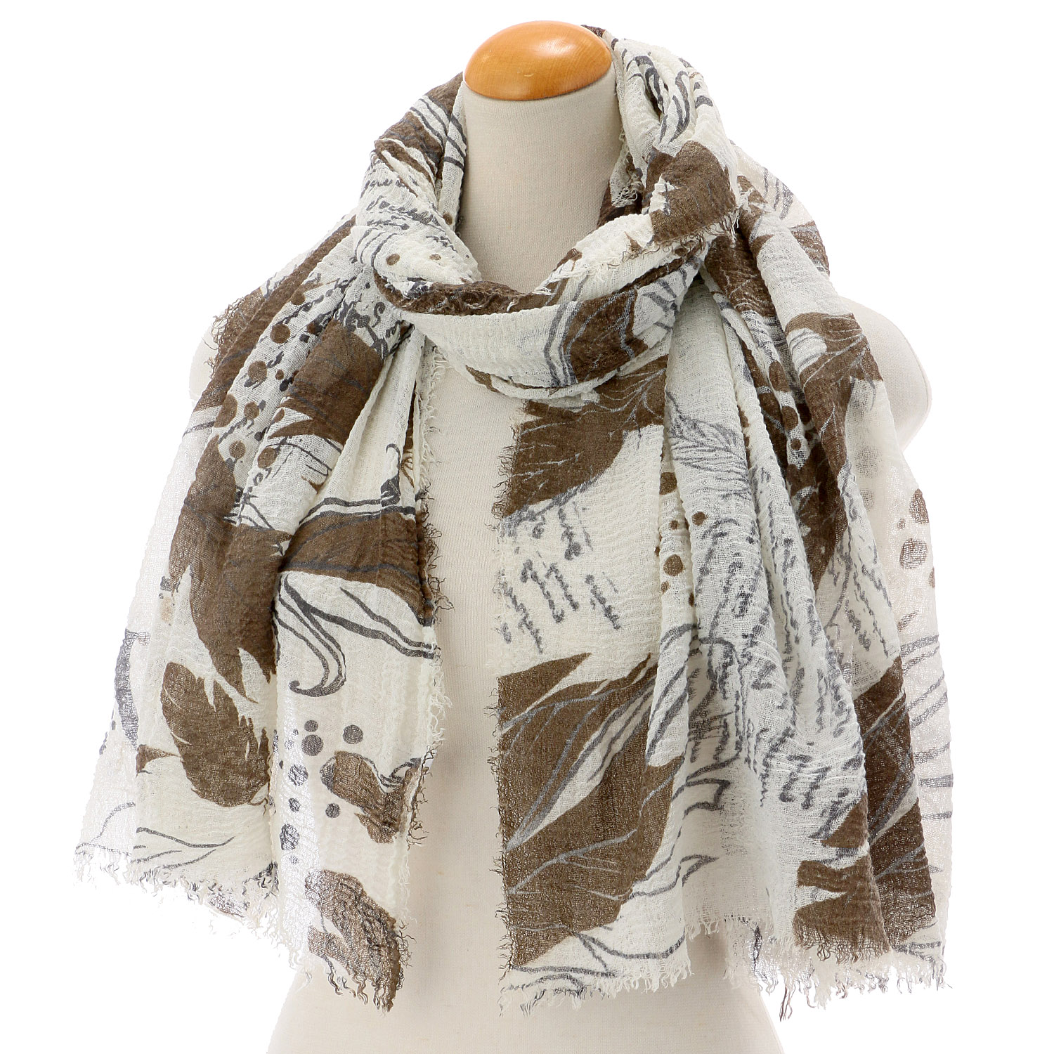 リーフ柄ガーゼタッチストール - 画像3