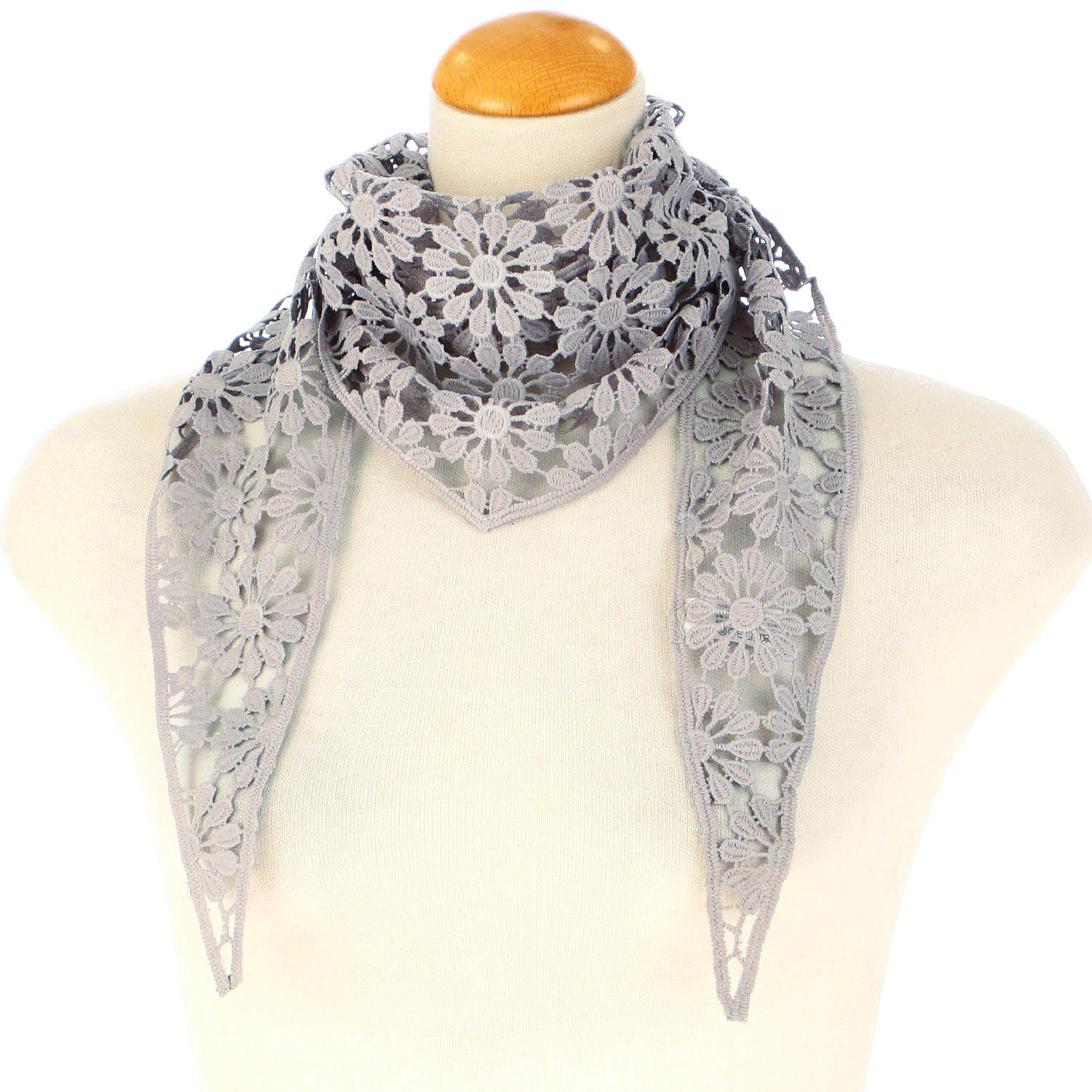 コットン刺繍三角レースストール フラワー - 画像2