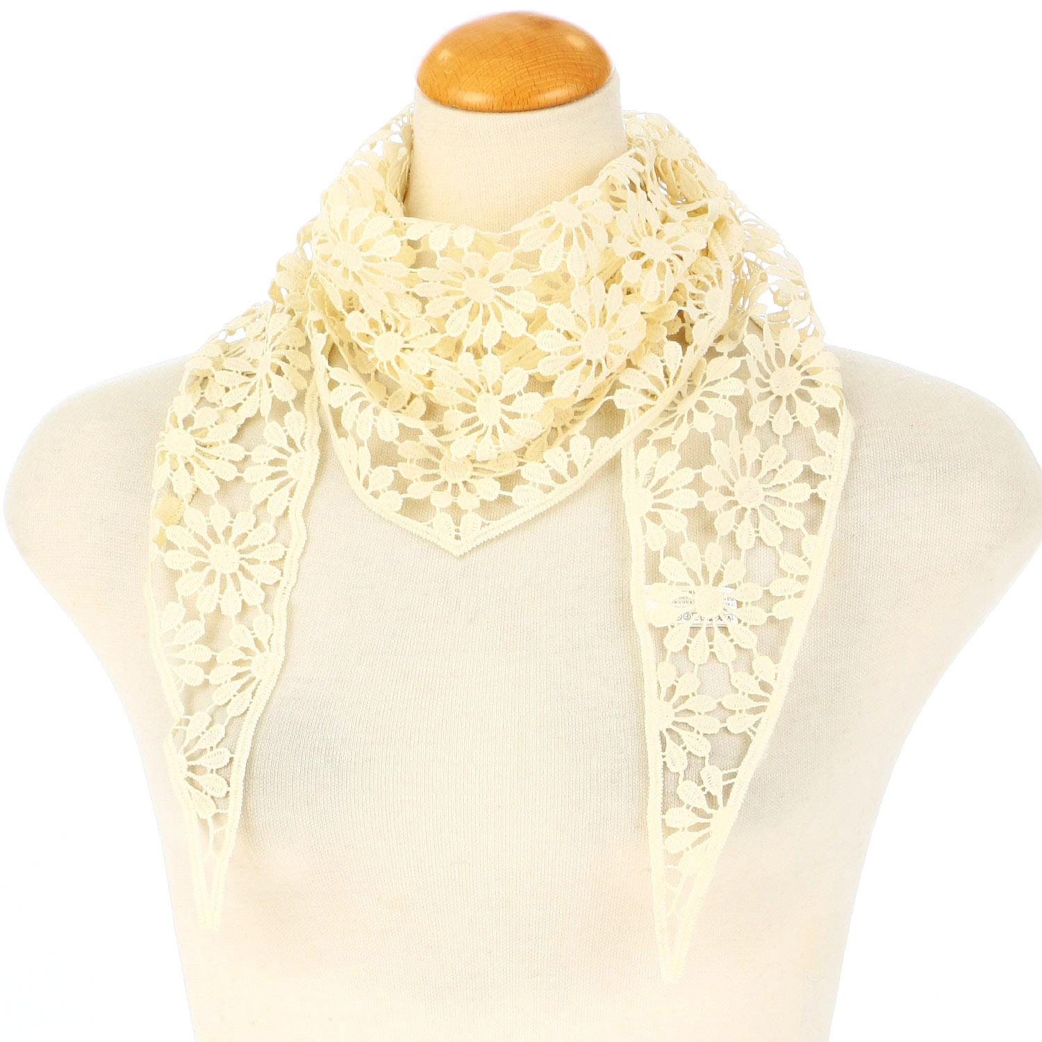 【ブラック終了】コットン刺繍三角レースストール フラワー