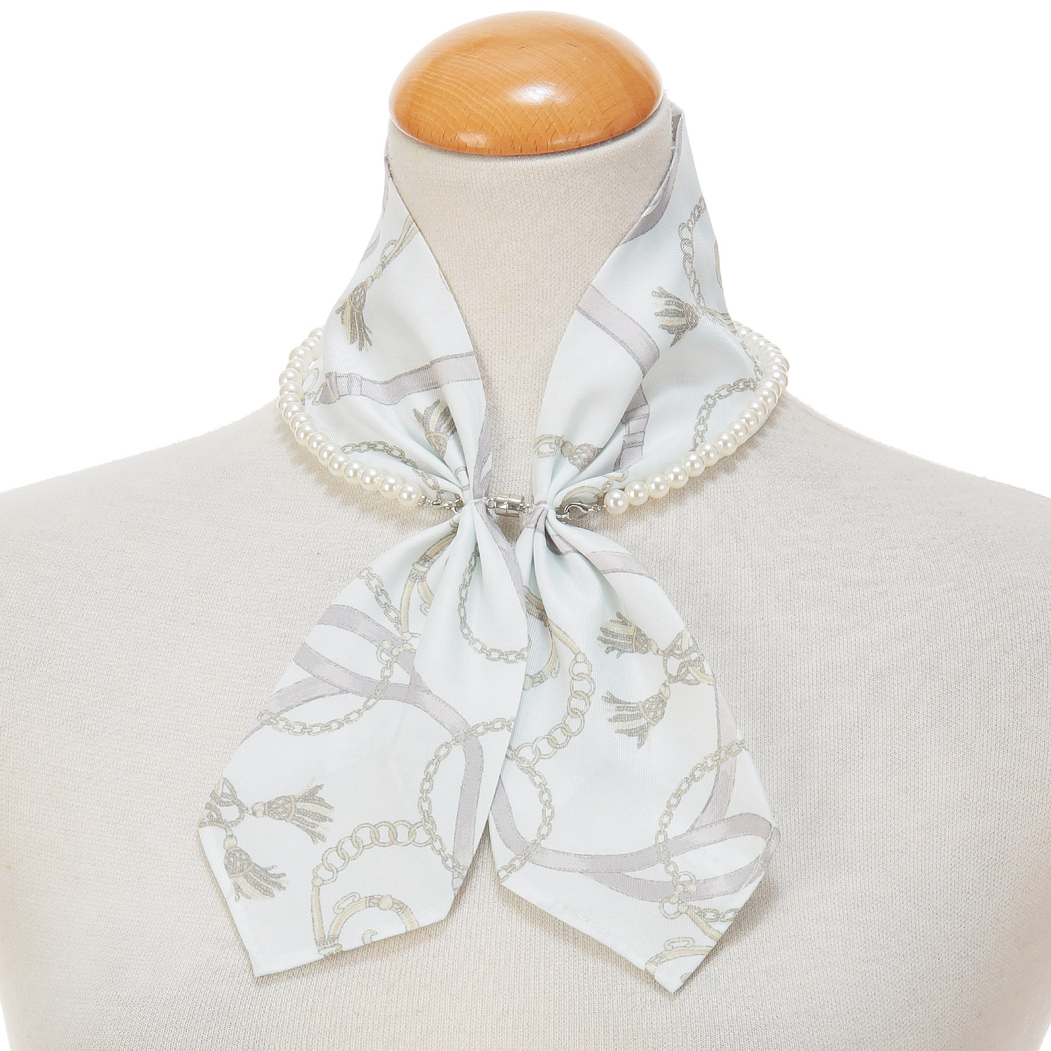 マグネット付パールネックレススカーフ マルチ柄 - 画像1