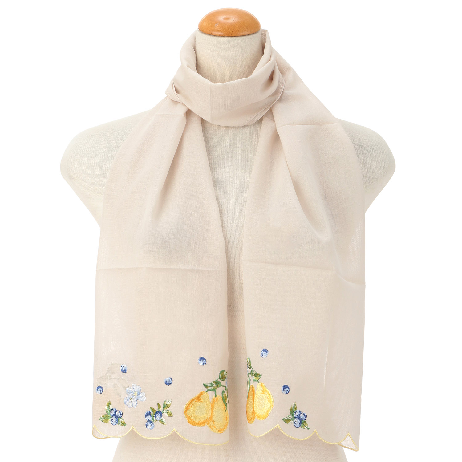 スカラップ刺繍ストール フルーツ柄 - 画像1