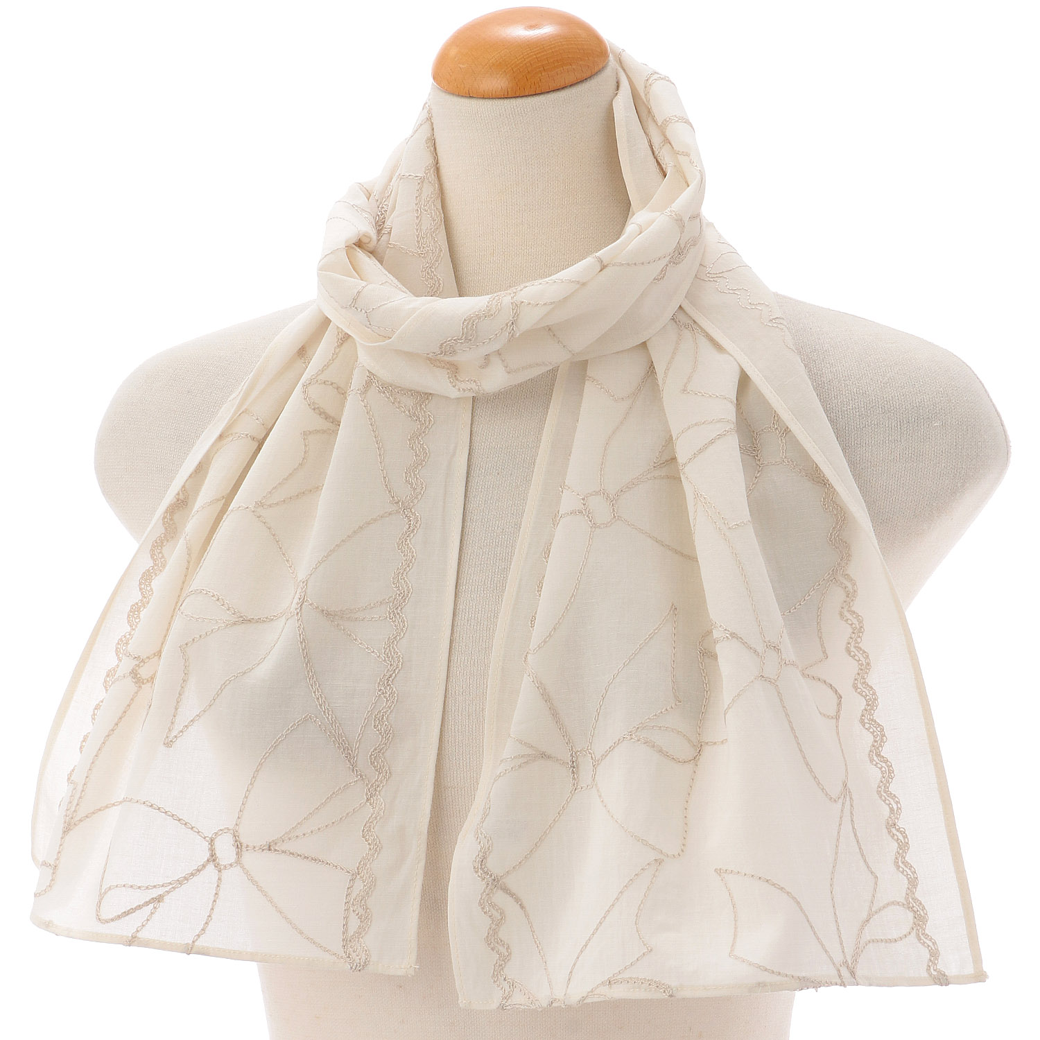 麻混刺繍ストール リボン - 画像2