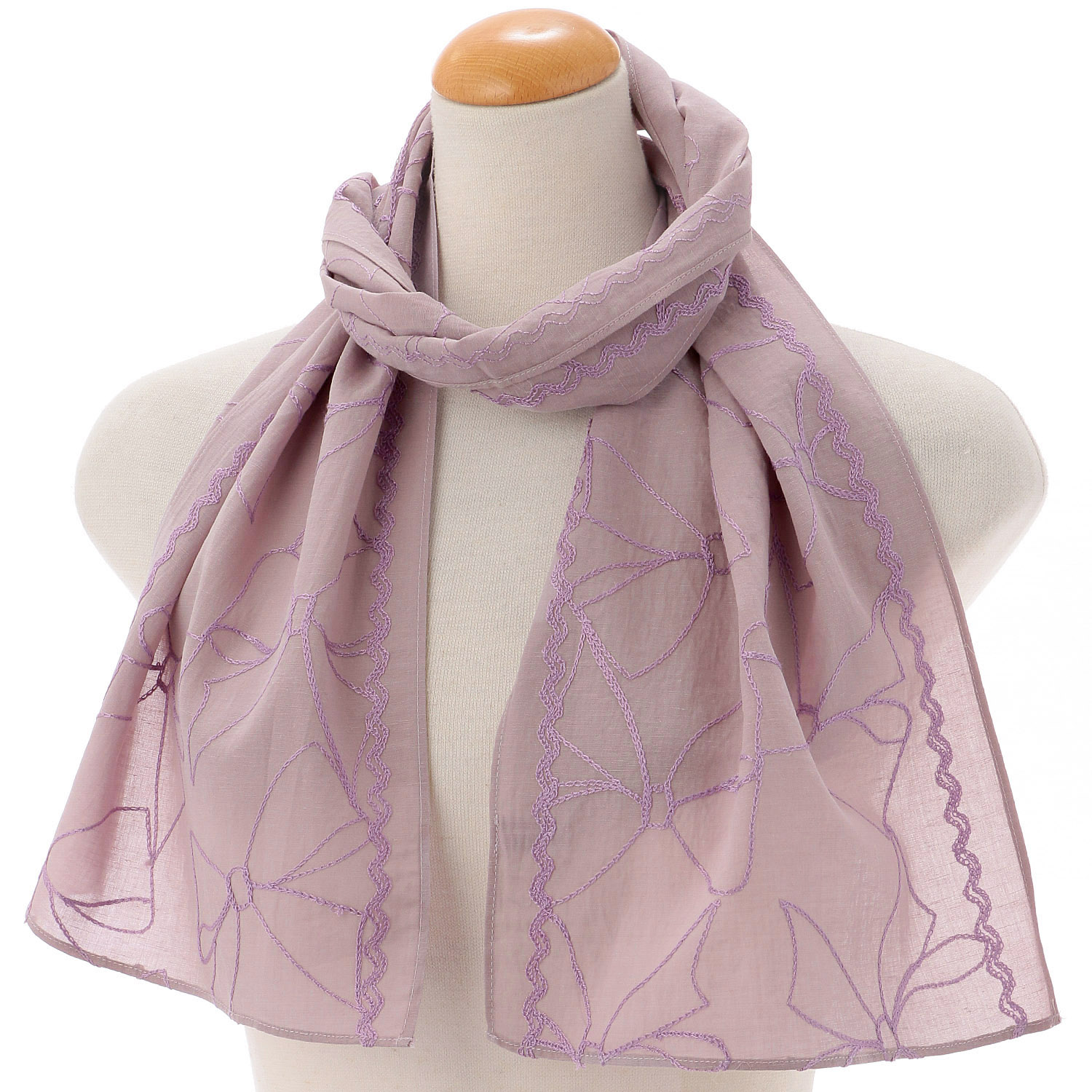 麻混刺繍ストール リボン - 画像3