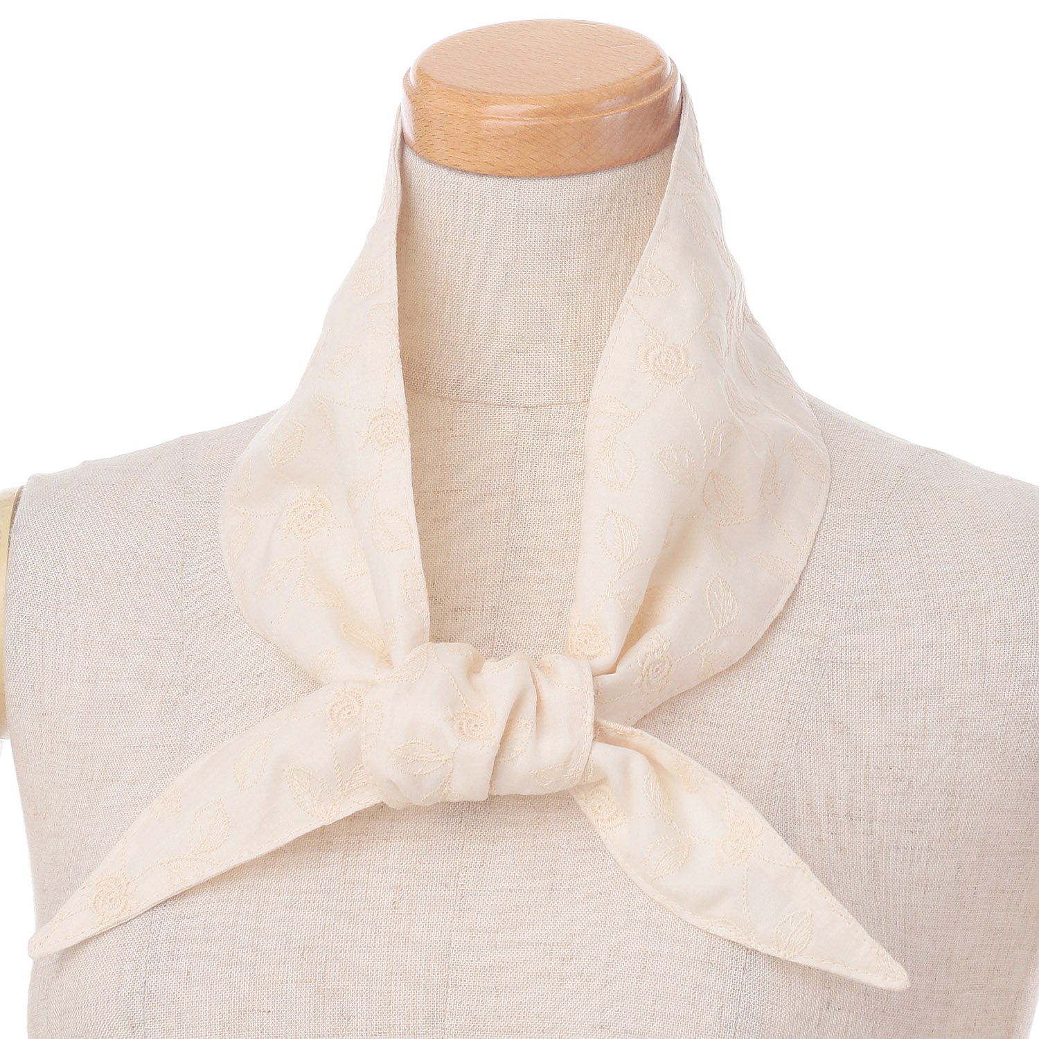 刺繍入りコットンミニスカーフ - 画像1