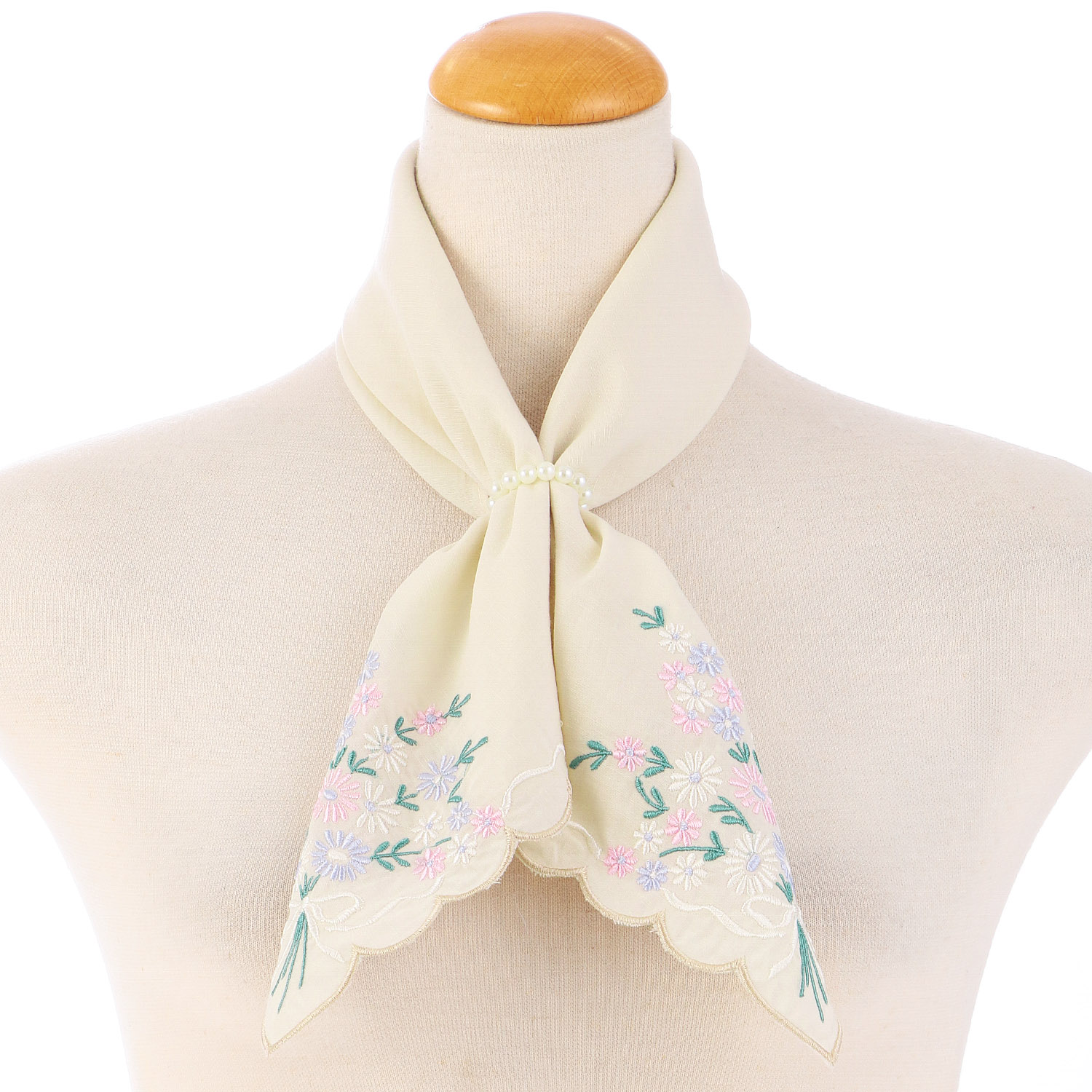 リング付刺繍スカーフ 花束 - 画像1