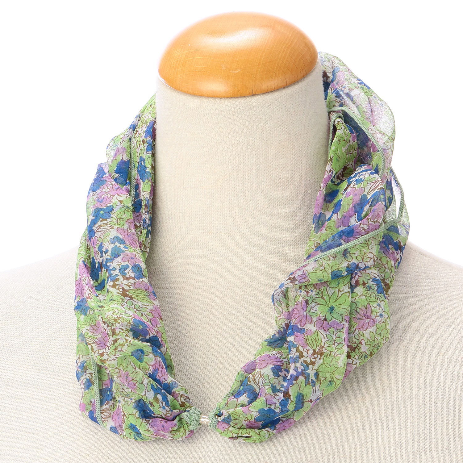 日本製 シルク小花柄ワンタッチスカーフ - 画像1