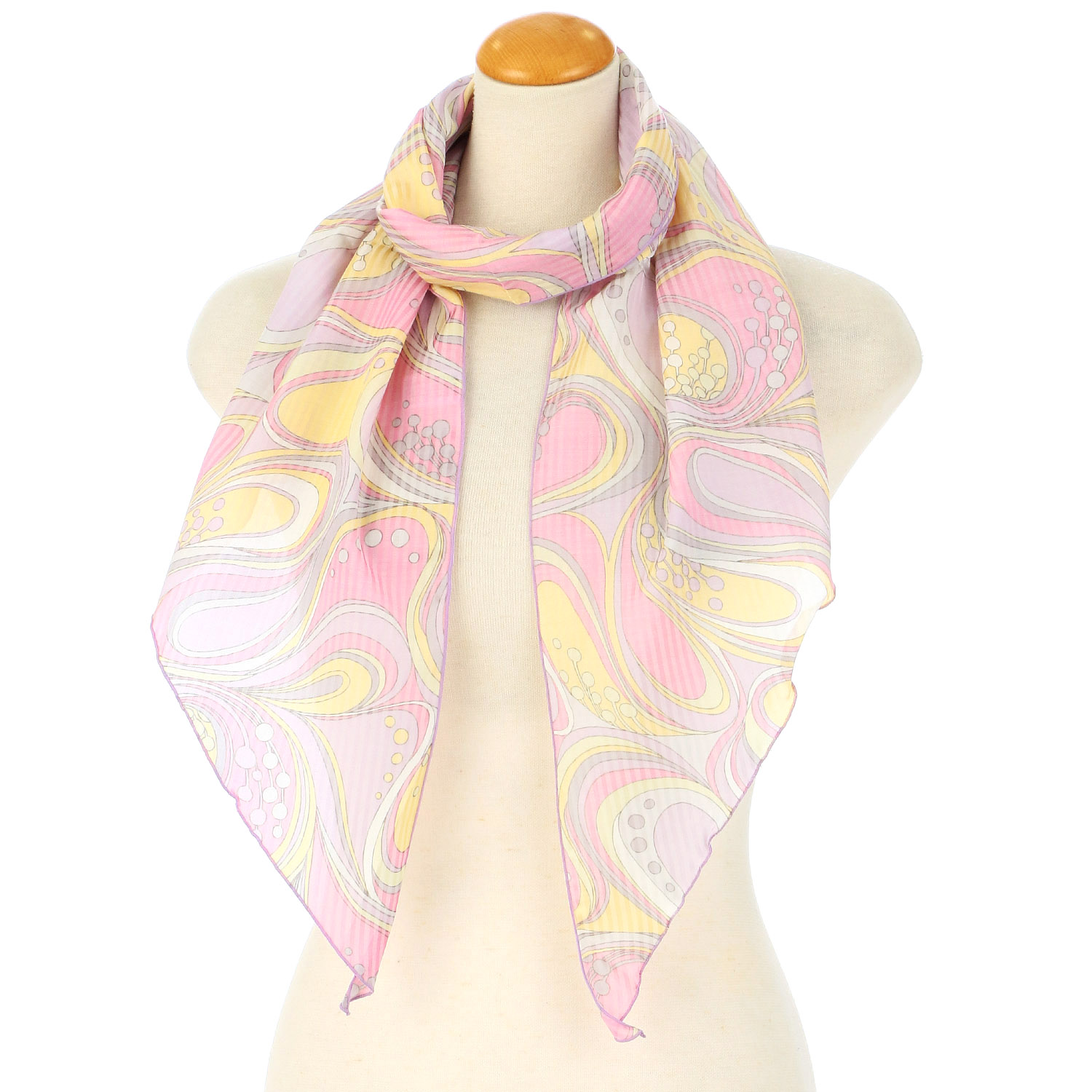 日本製 カーブ幾何柄剣先スカーフ - 画像2