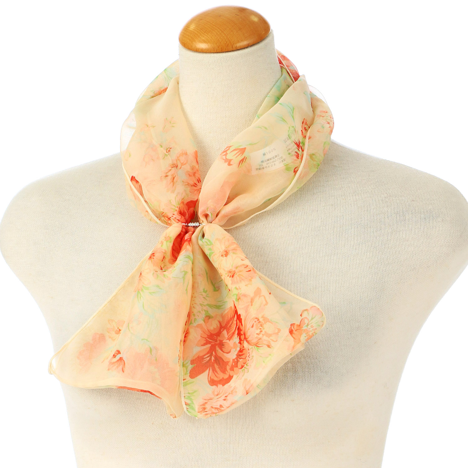 日本製 シルク花柄ワンタッチスカーフ - 画像1