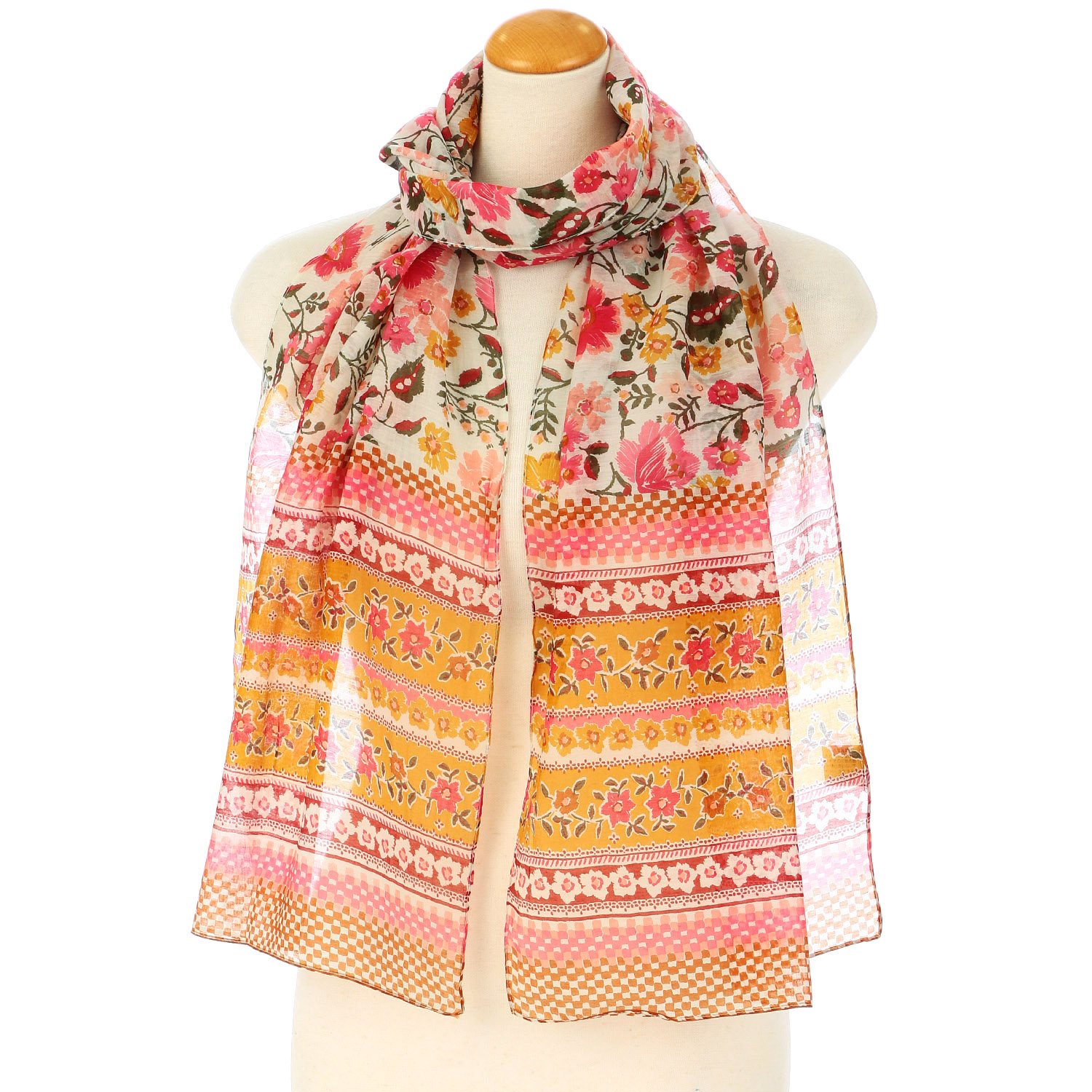 インド製 綿シルクボーダー花柄ストール - 画像2