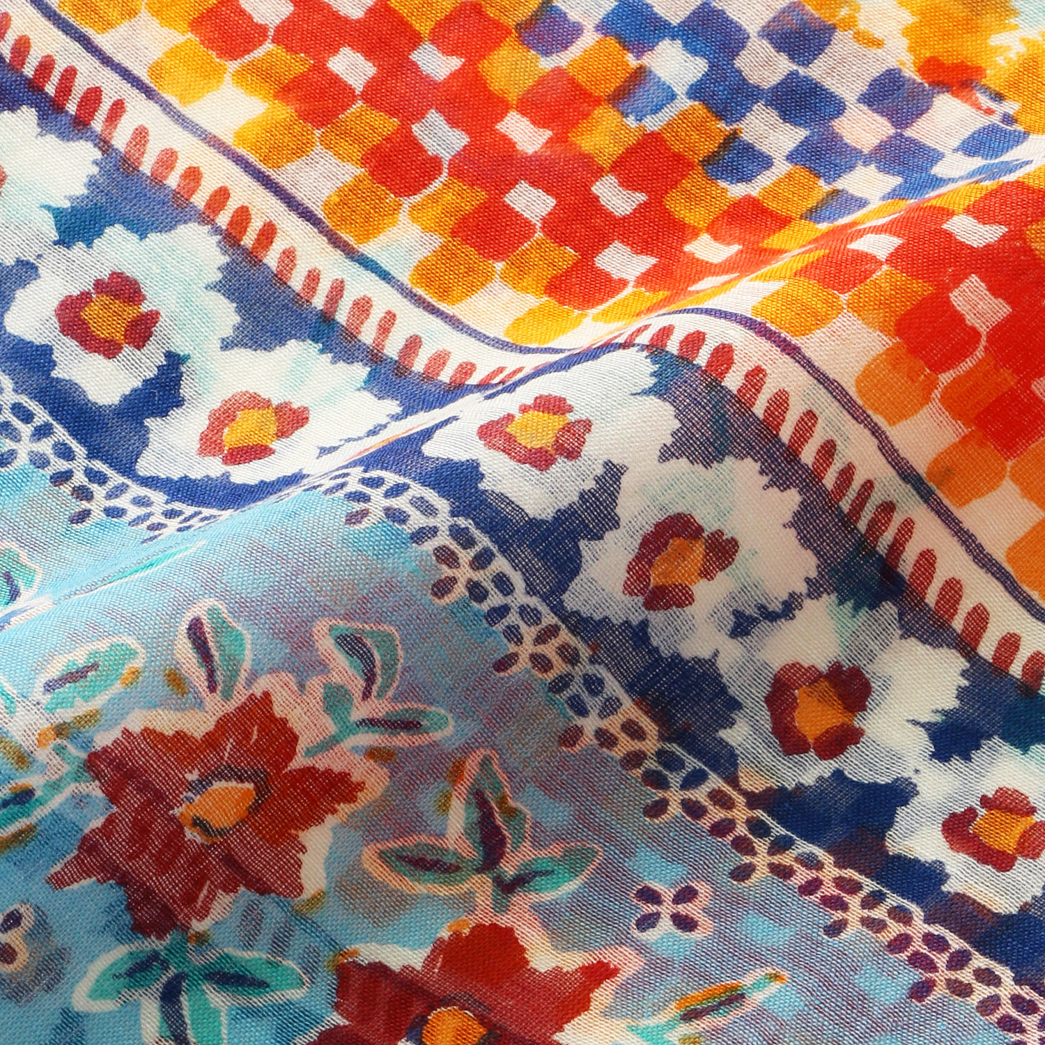 インド製 綿シルクボーダー花柄ストール - 画像6