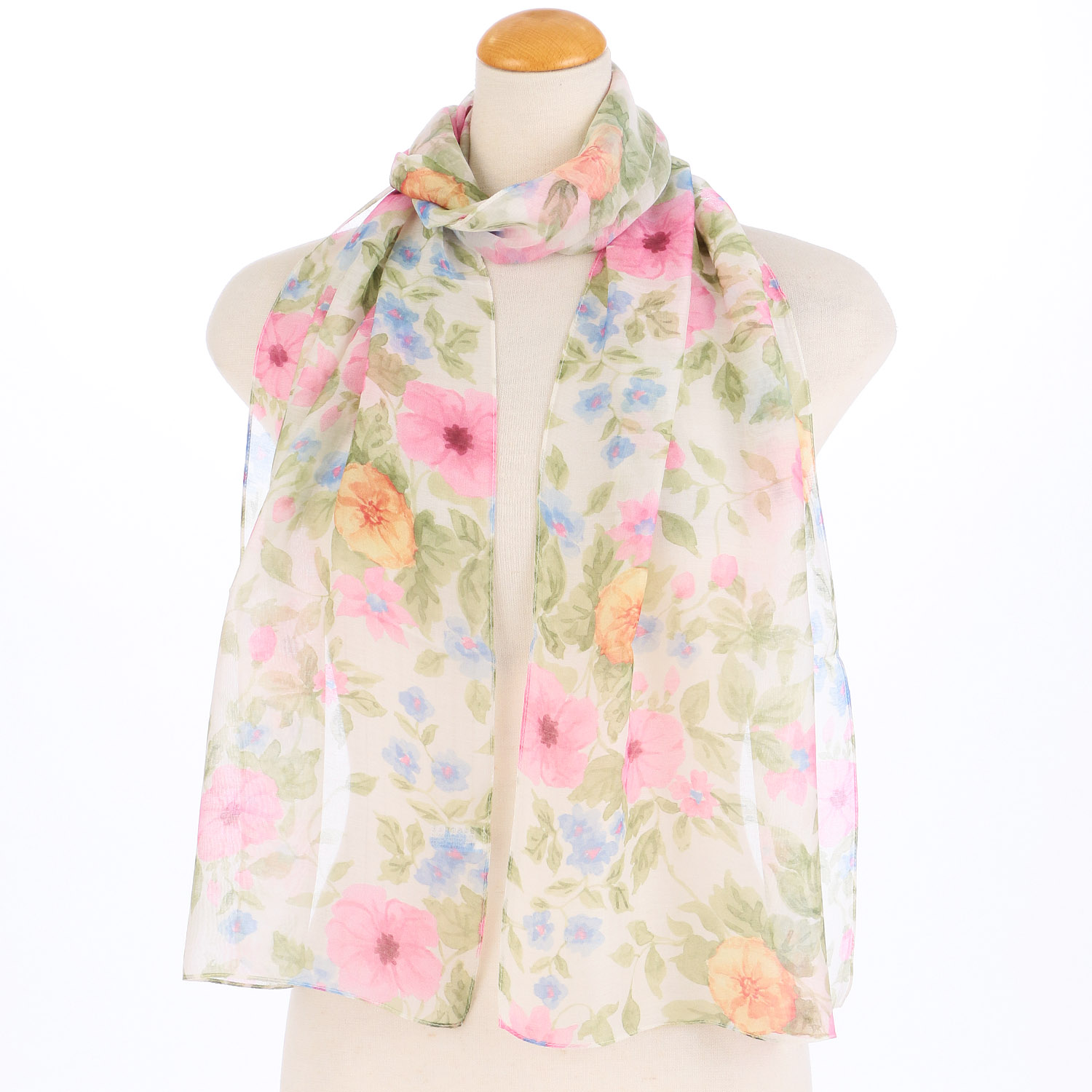 インド製 シルク混花柄プリントストール - 画像1