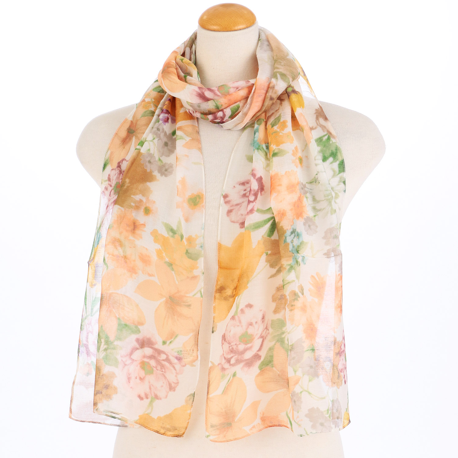 インド製 シルク混花柄プリントストール - 画像1