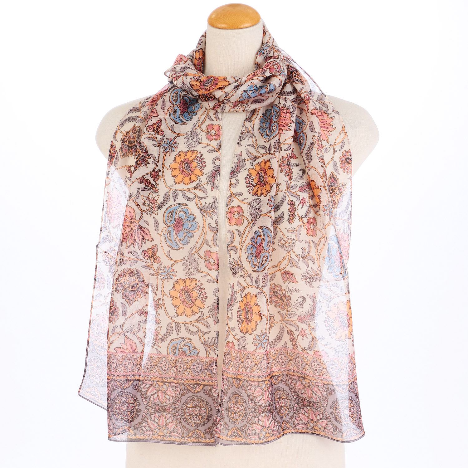 インド製 シルク混花柄プリントストール - 画像2