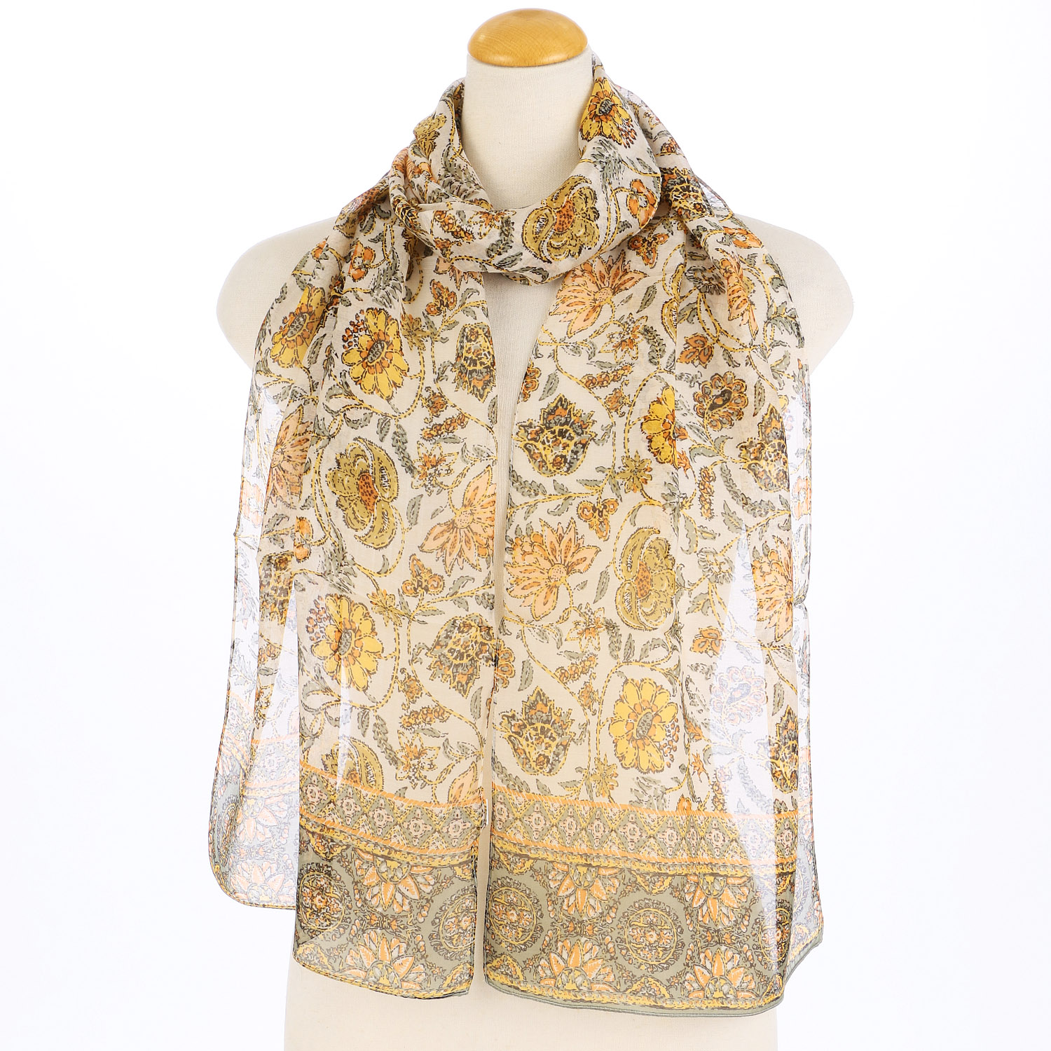 インド製 シルク混花柄プリントストール - 画像3