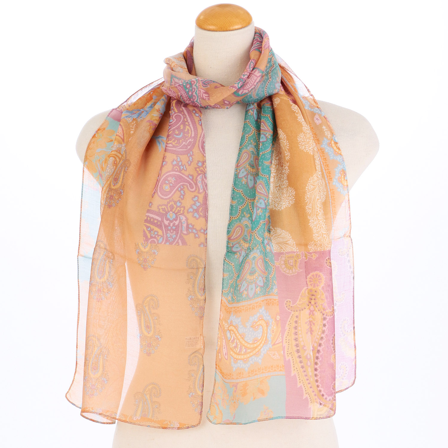 インド製 シルク混ペイズリープリントストール - 画像2