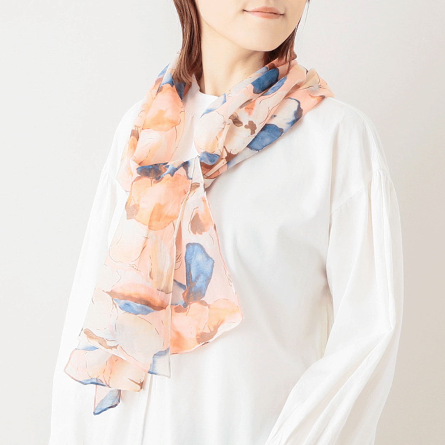 インド綿シルク大花柄プリントショール - 画像1