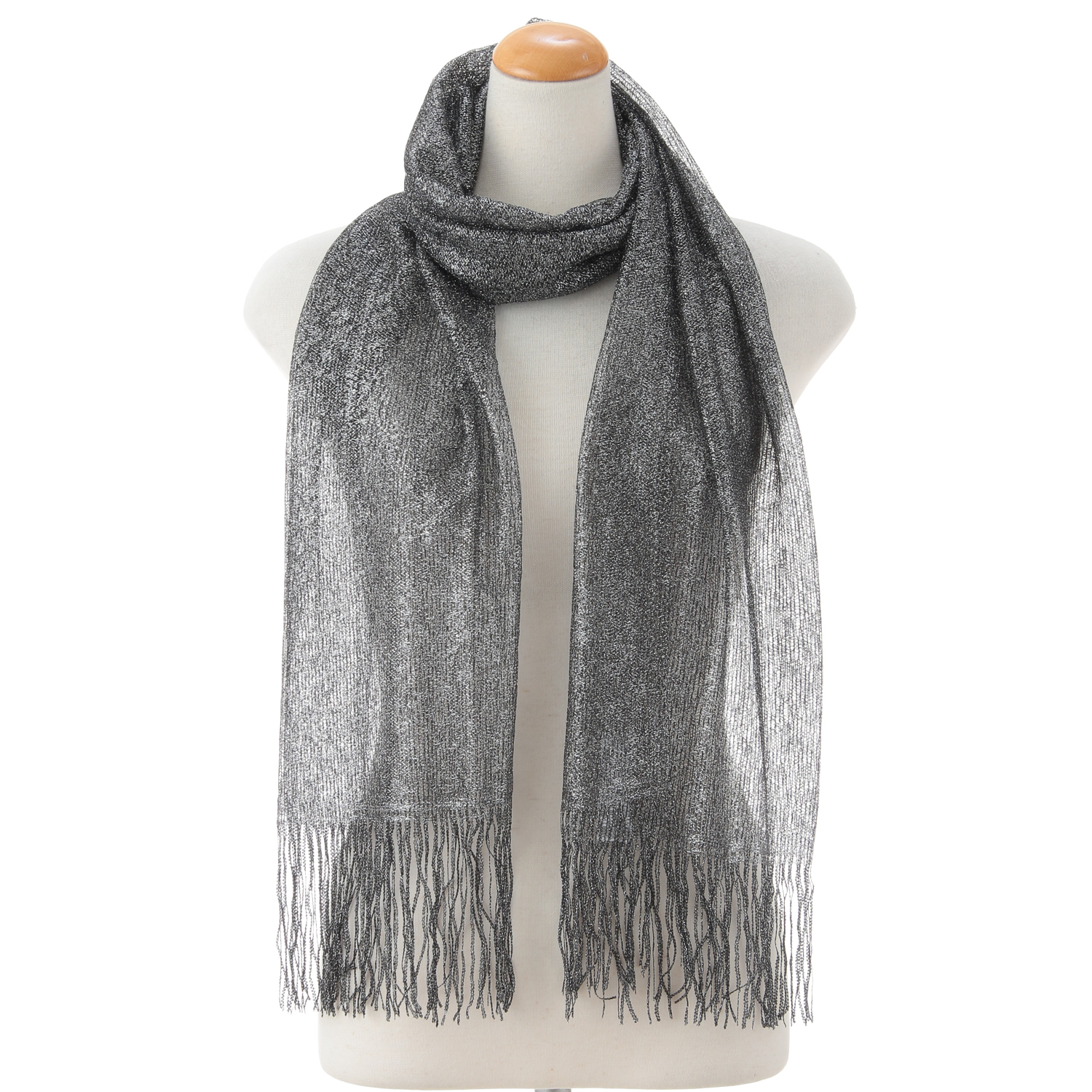 日本製 ラメ入りバラボーダー柄ストール - 画像1