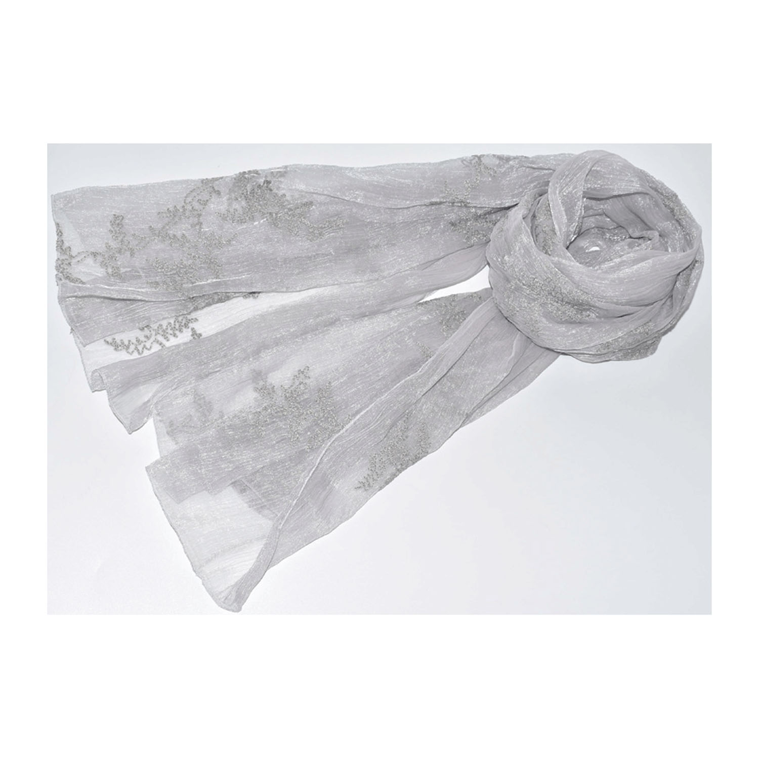 ポリエステルオーガンジーストール リーフ刺繍 - 画像4