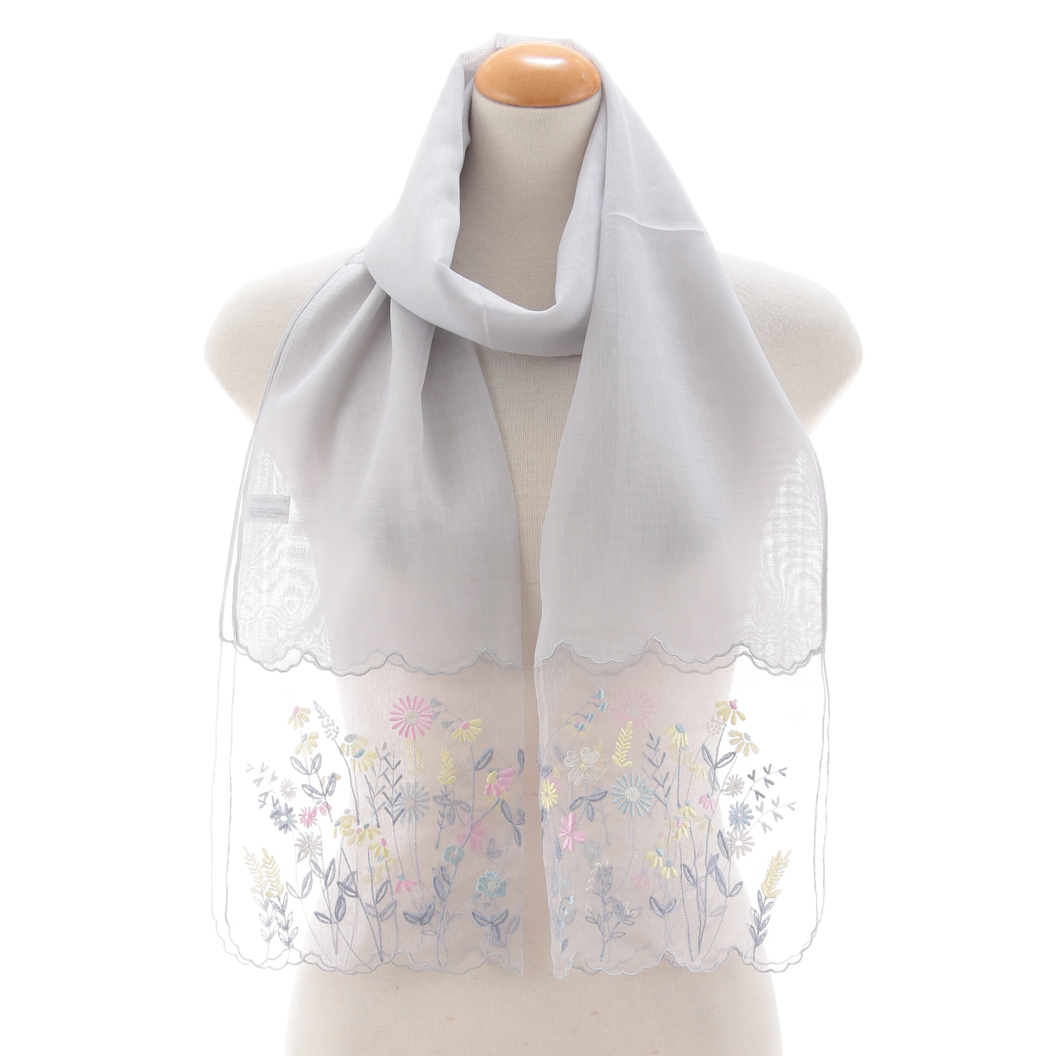 【ラベンダー終了】オーガンジー切替刺繍ストール ボタニカル柄 - 画像2