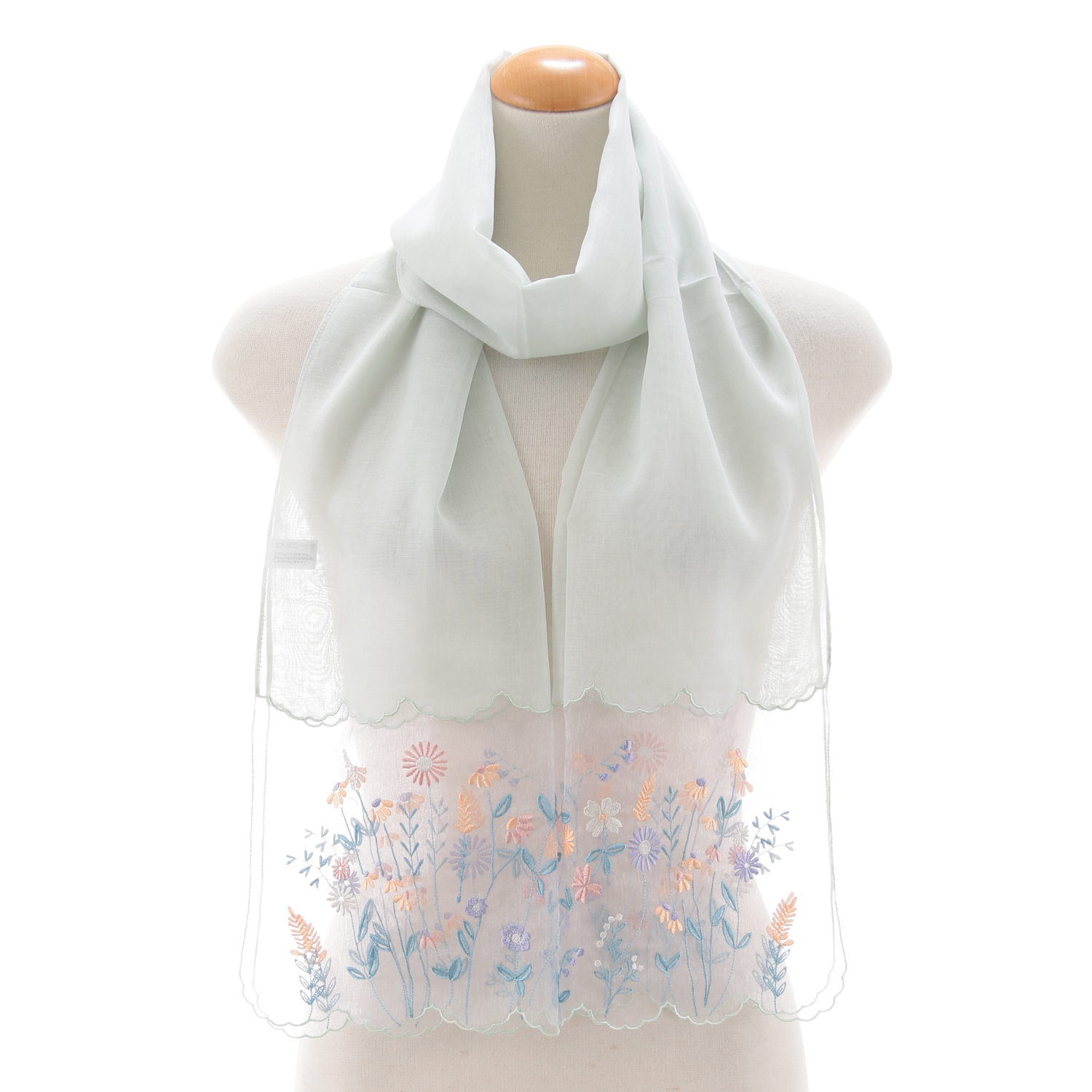 【ラベンダー終了】オーガンジー切替刺繍ストール ボタニカル柄 - 画像3