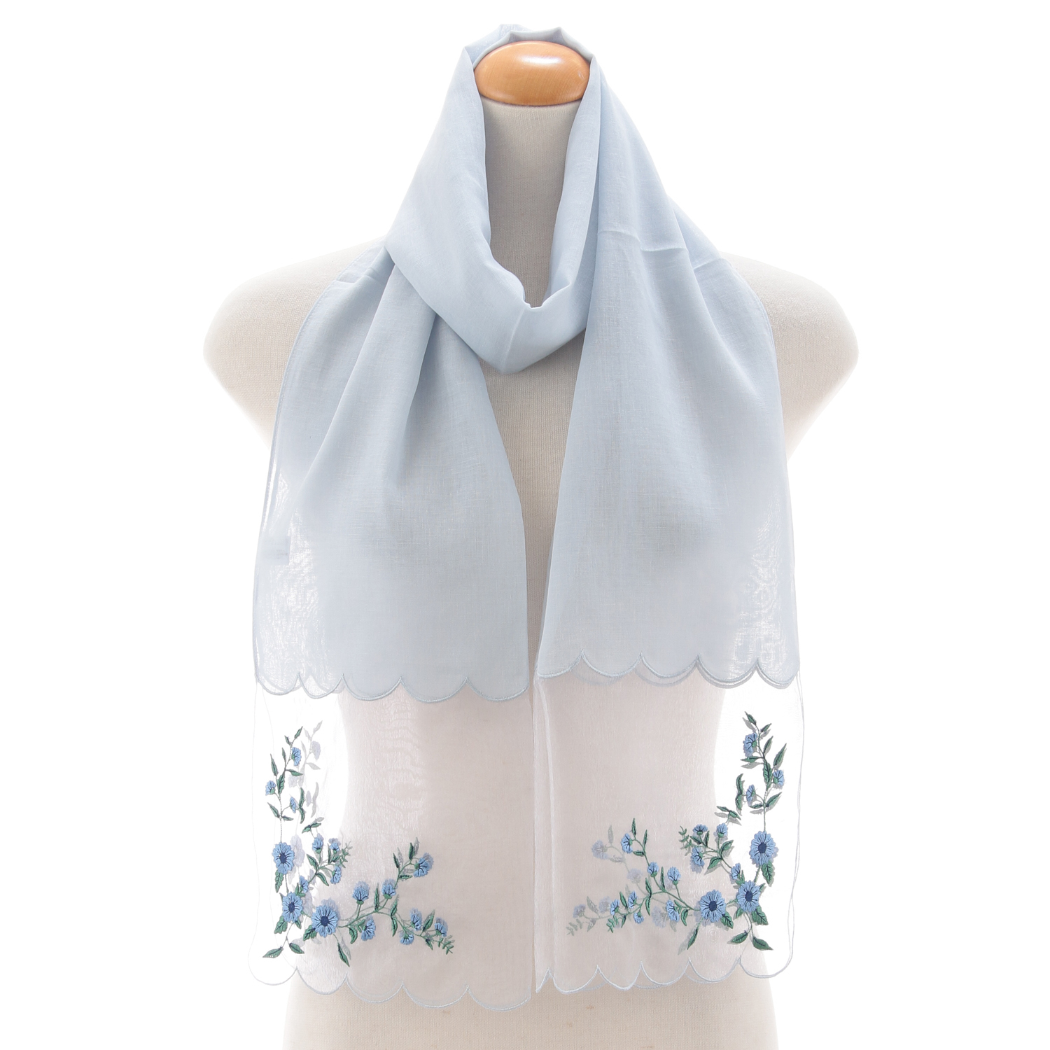 オーガンジ－切替刺繍ストール 花蔦柄 - 画像2