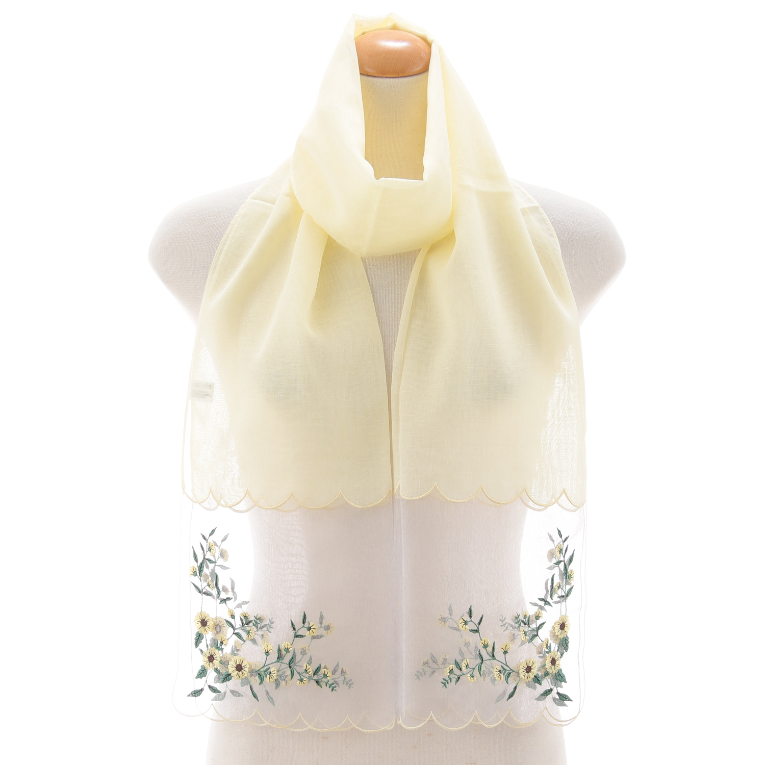 オーガンジ－切替刺繍ストール 花蔦柄 - 画像1