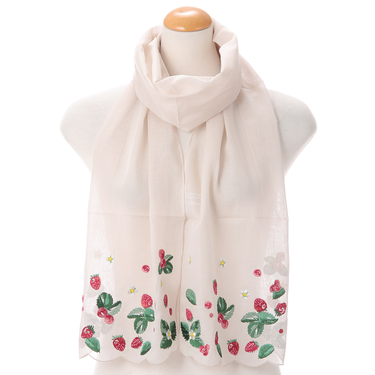 【ストロベリー終了】スカラップ刺繍ストール フルーツ柄 - 画像1