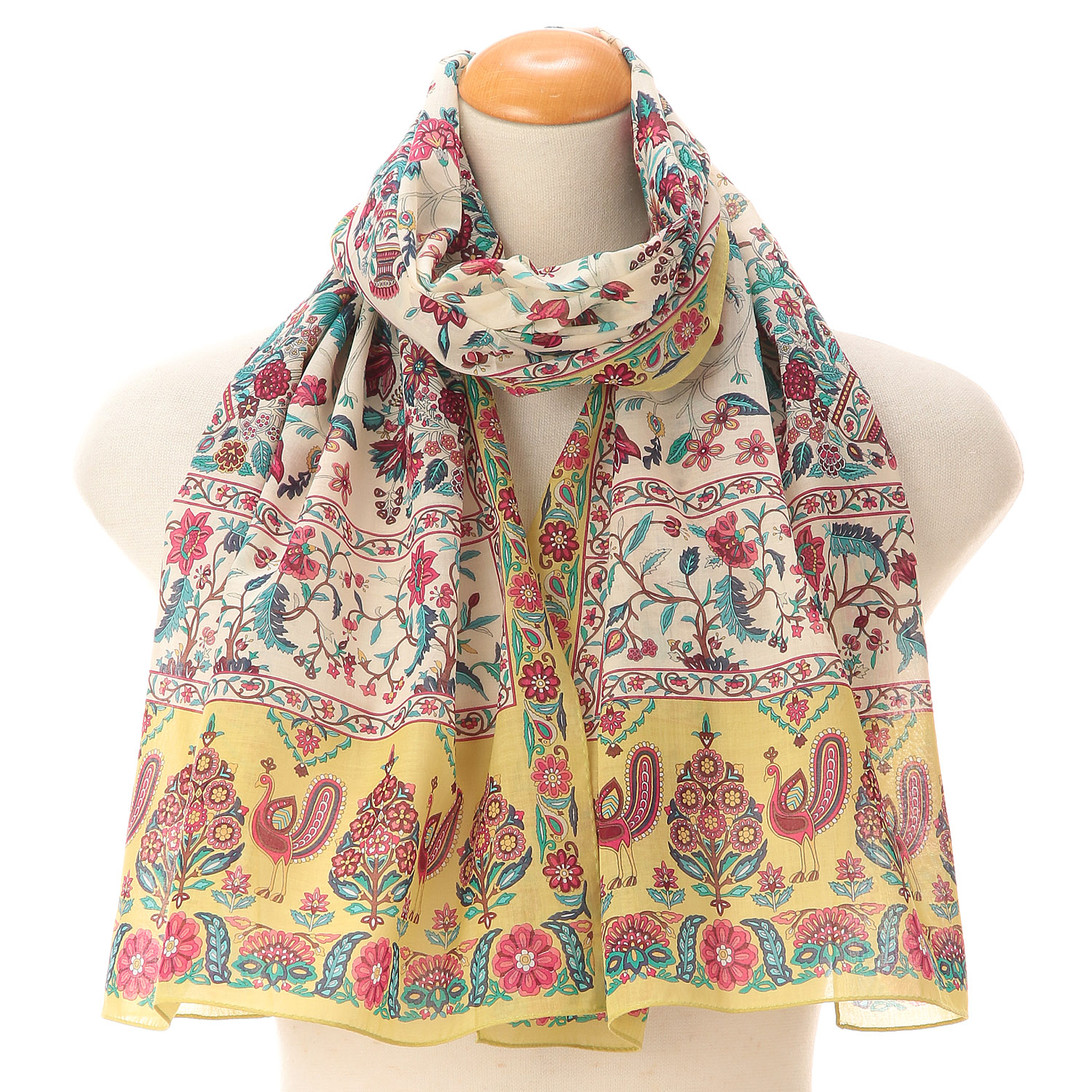 【イエロー、マリンブルー終了】日本製 綿ローンロングスカーフ シラーズ - 画像1