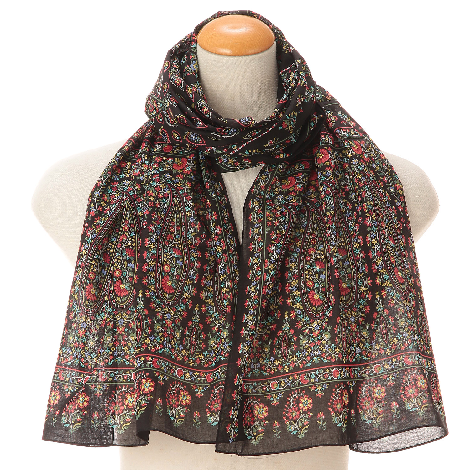 日本製 綿ローンロングスカーフ ペイズリー - 画像1